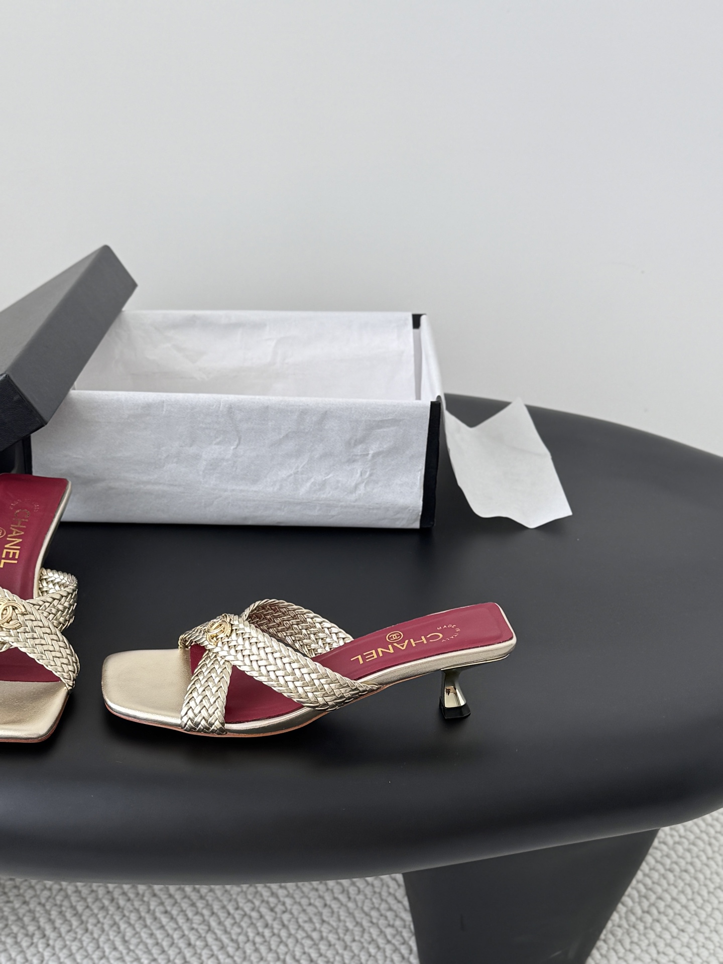 Chan 26ss cross-strap heeled mule sandals