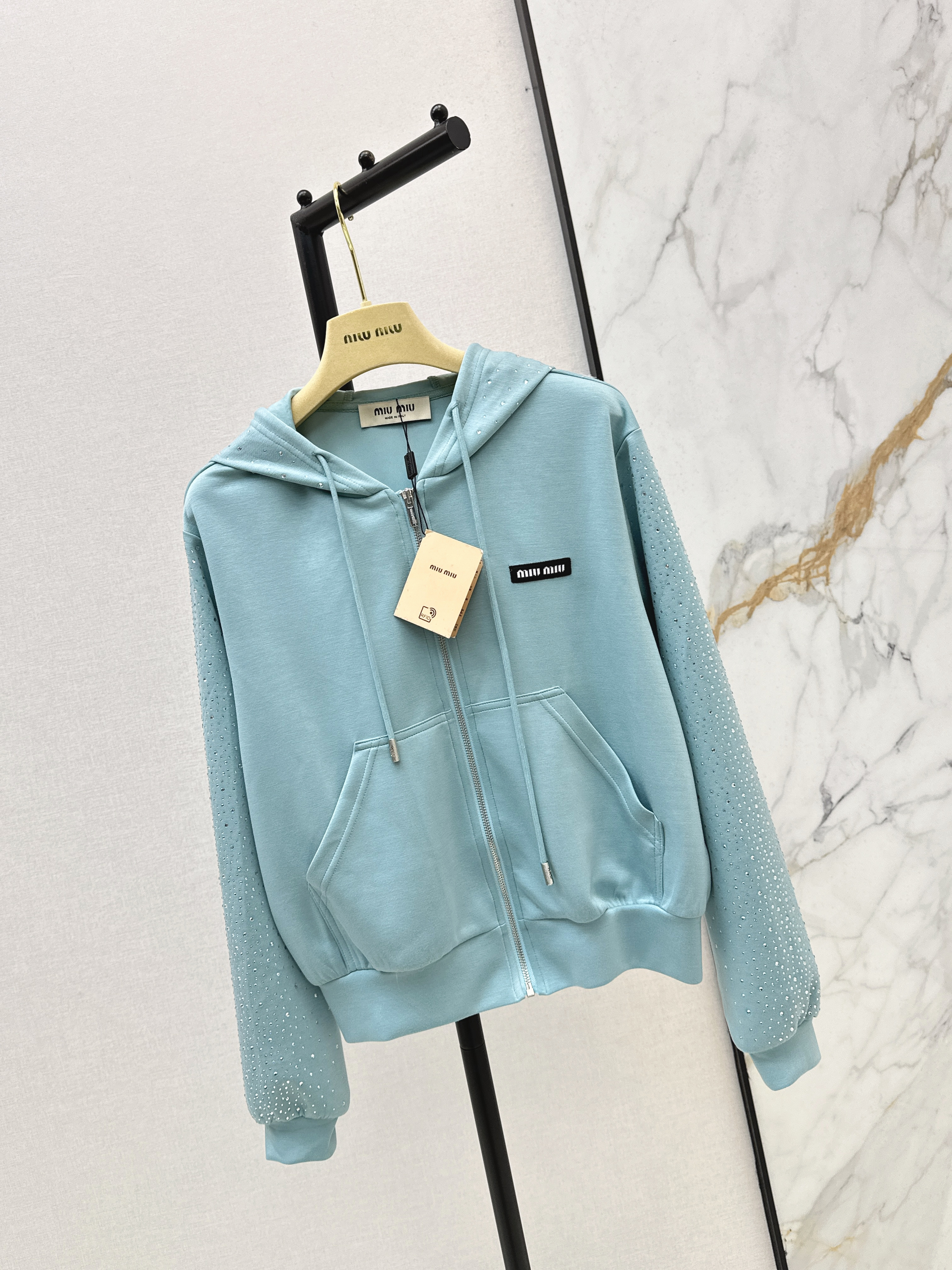 Miu 26ss rhinestone hooded jacket