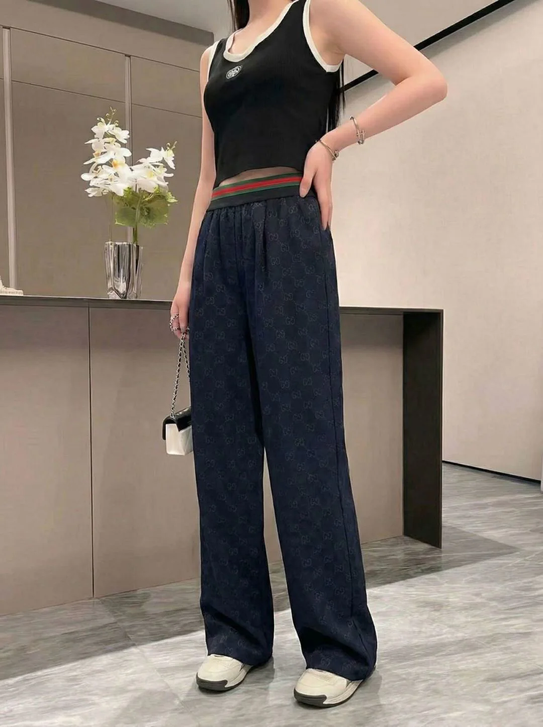 Gucc 26ss print wide-leg pants