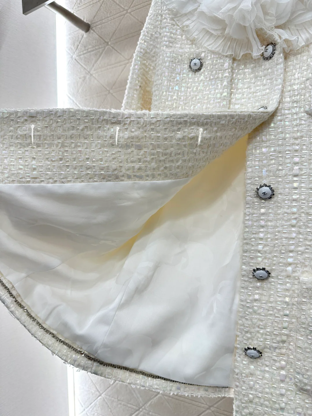 Chan 26ss ruffled lace woven jacket short set