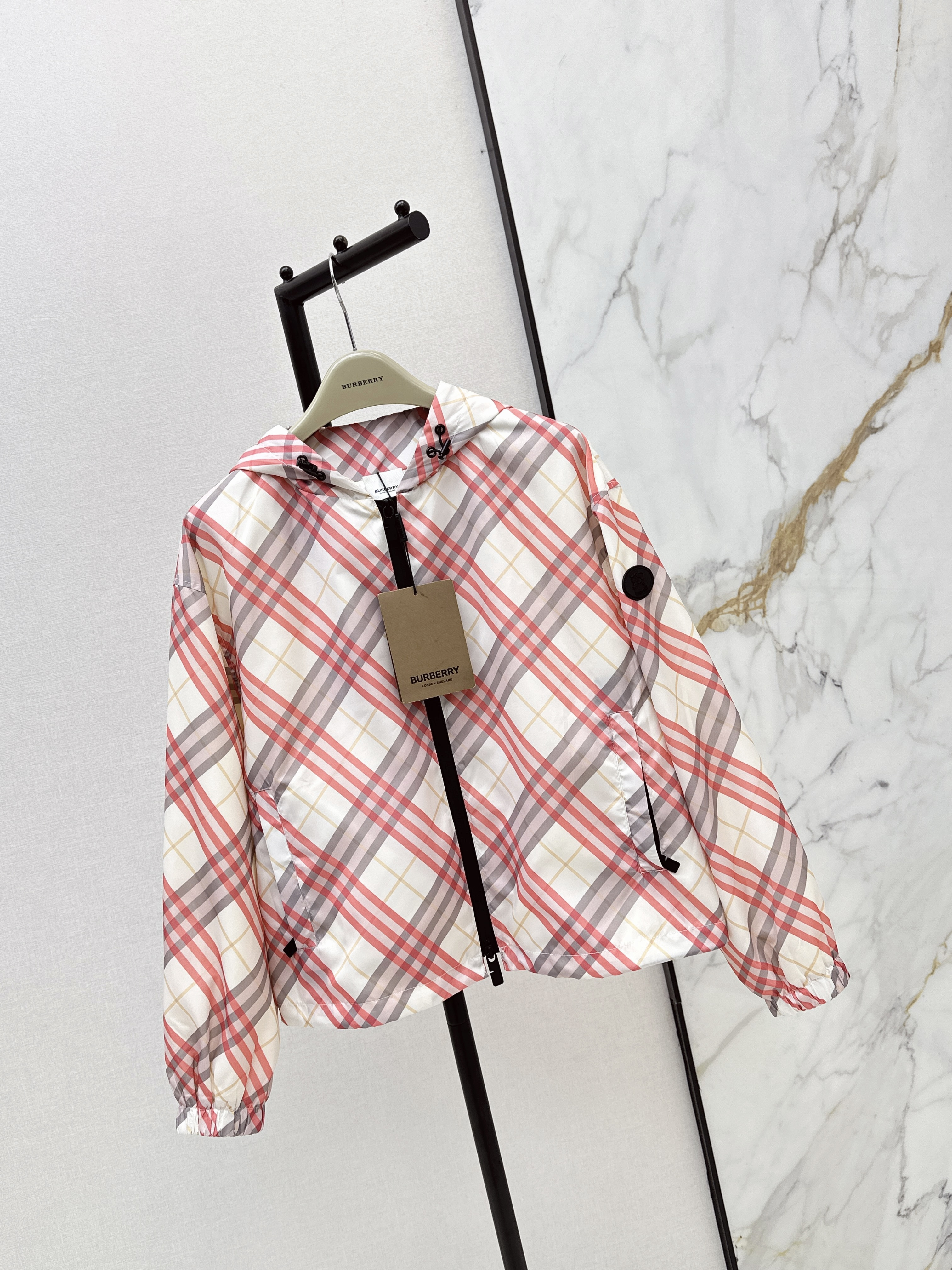 Burb 26ss check hooded jacket