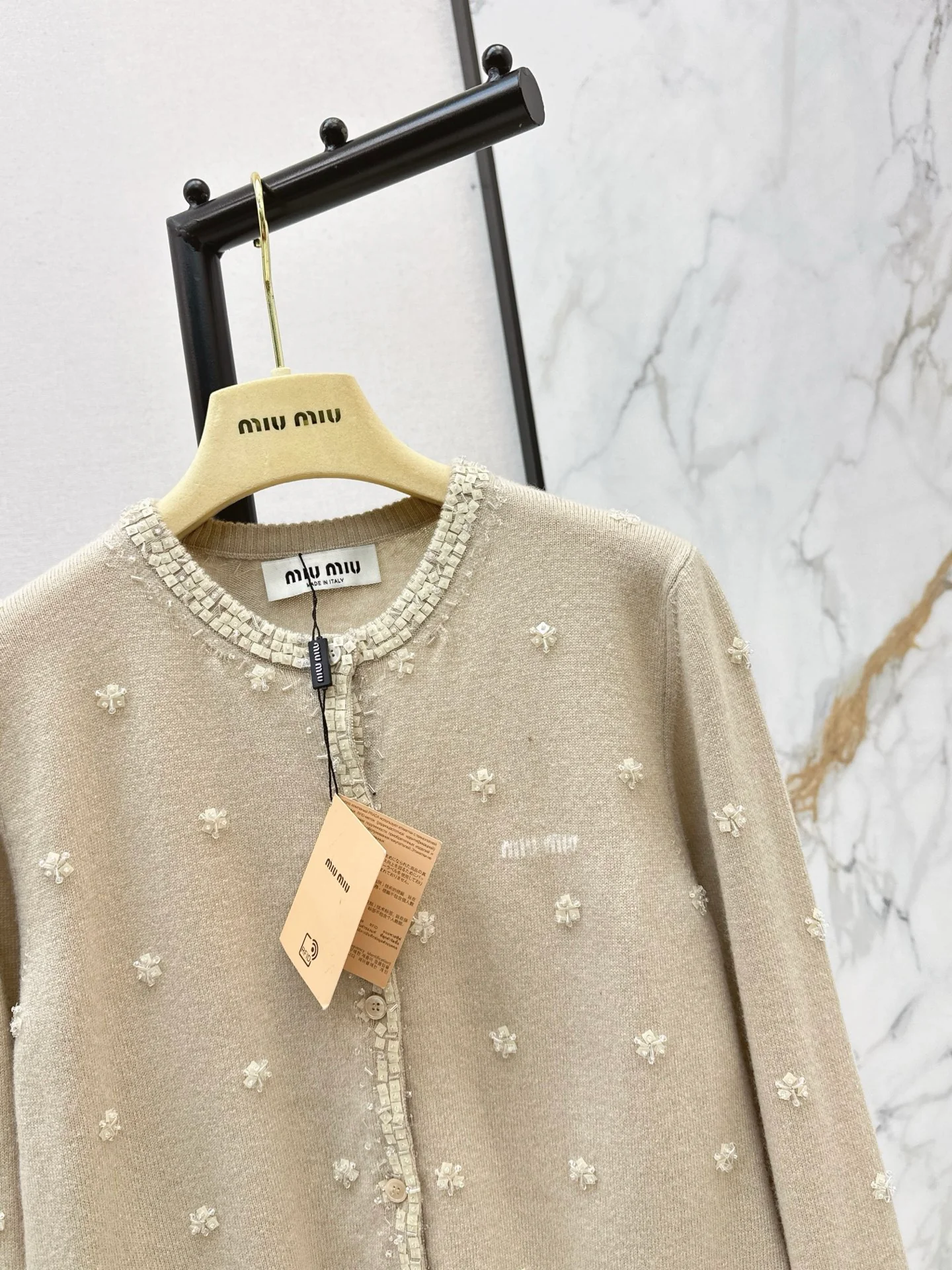 Miu 26ss beading flower cardigan