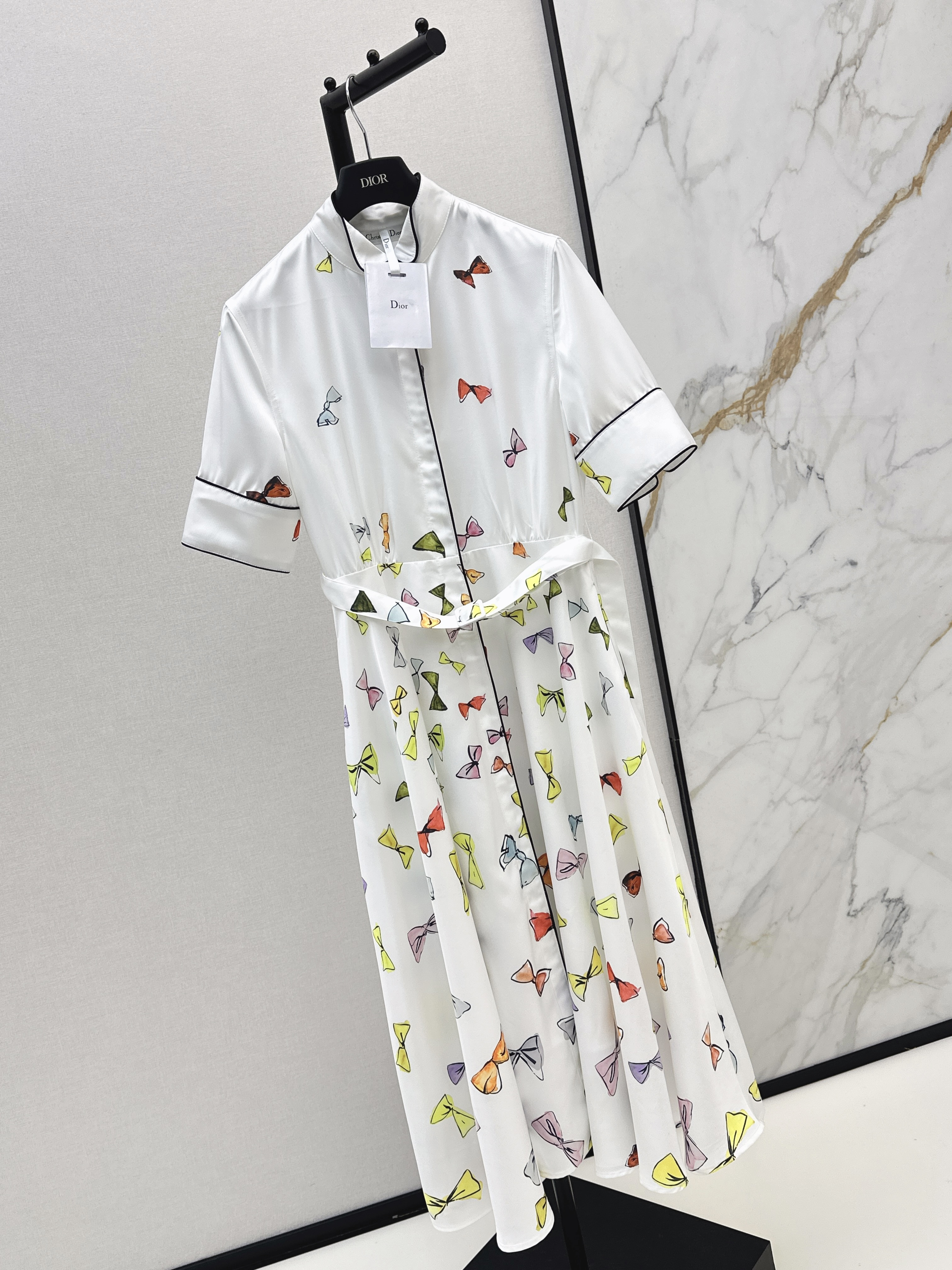 CD 26SS Bow Print Belted Shirt Dress