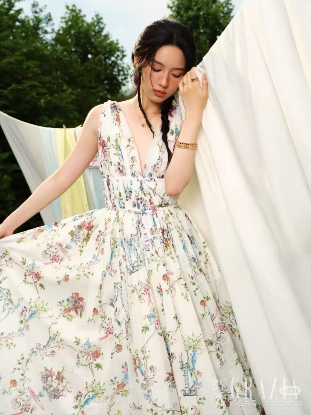 CD 26ss v-neck print dress