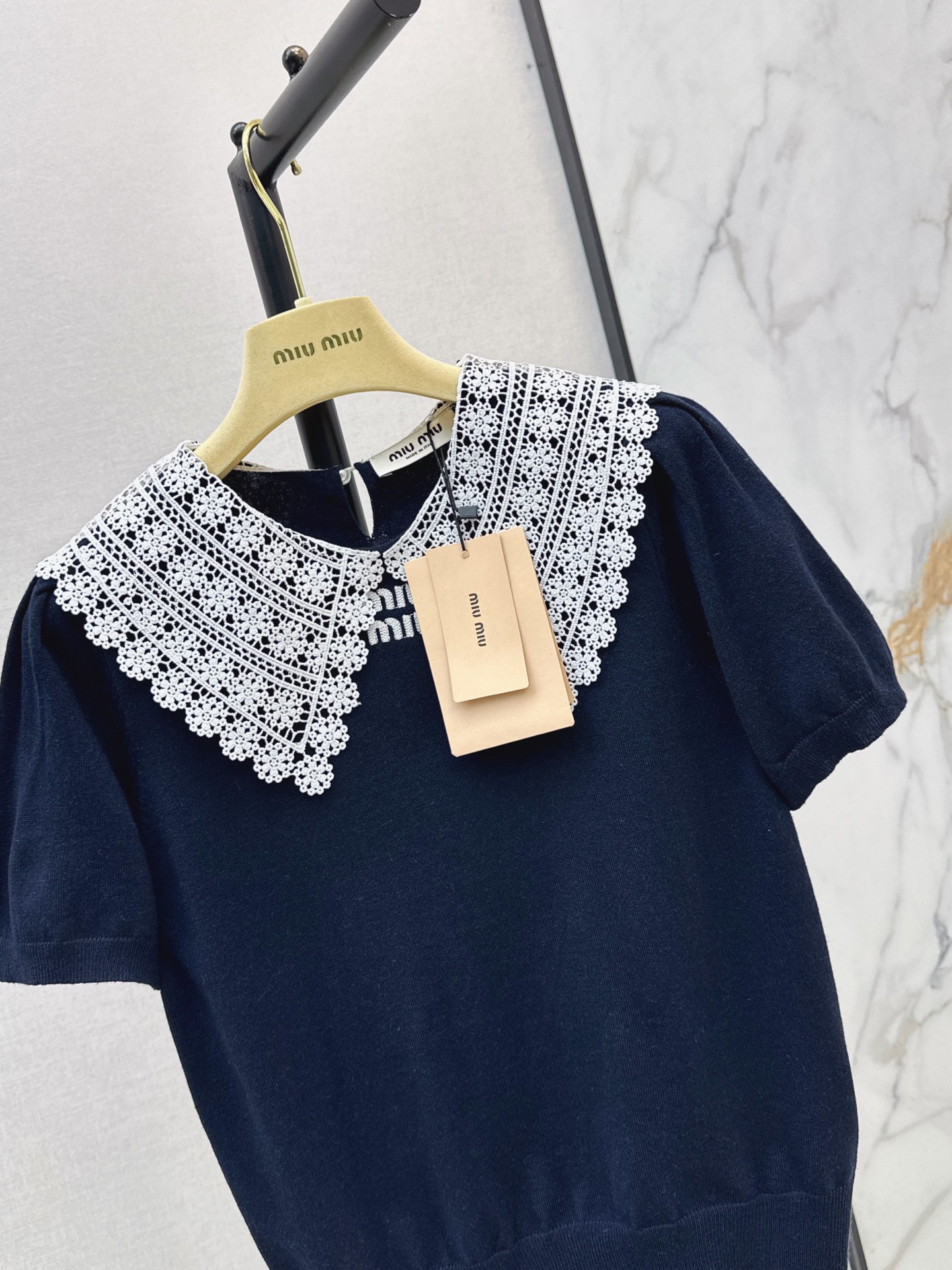 Miu 26ss 2in 1 lace trim knitwear