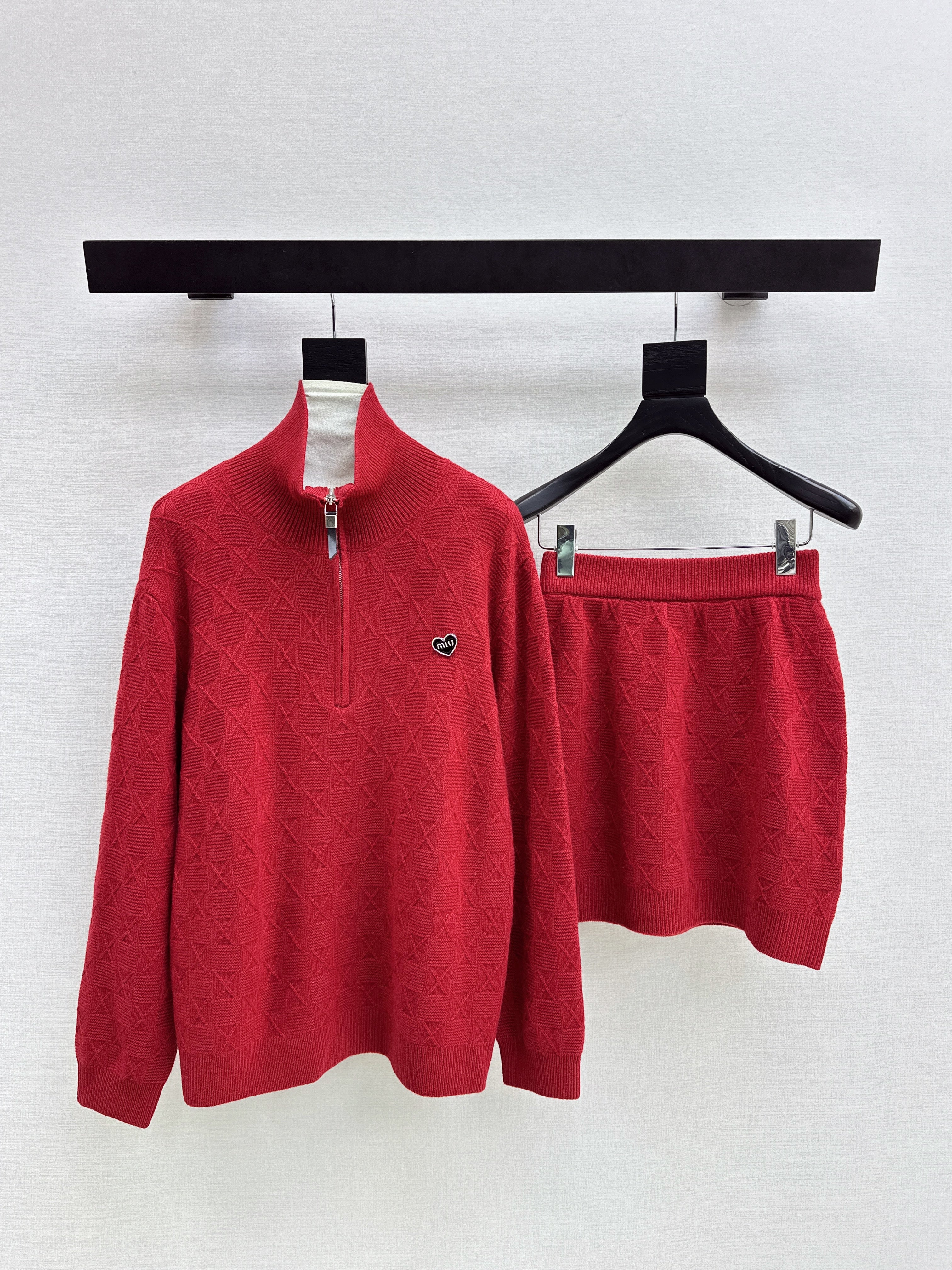 Miu 26ss jacquard knit sweater+skirts set