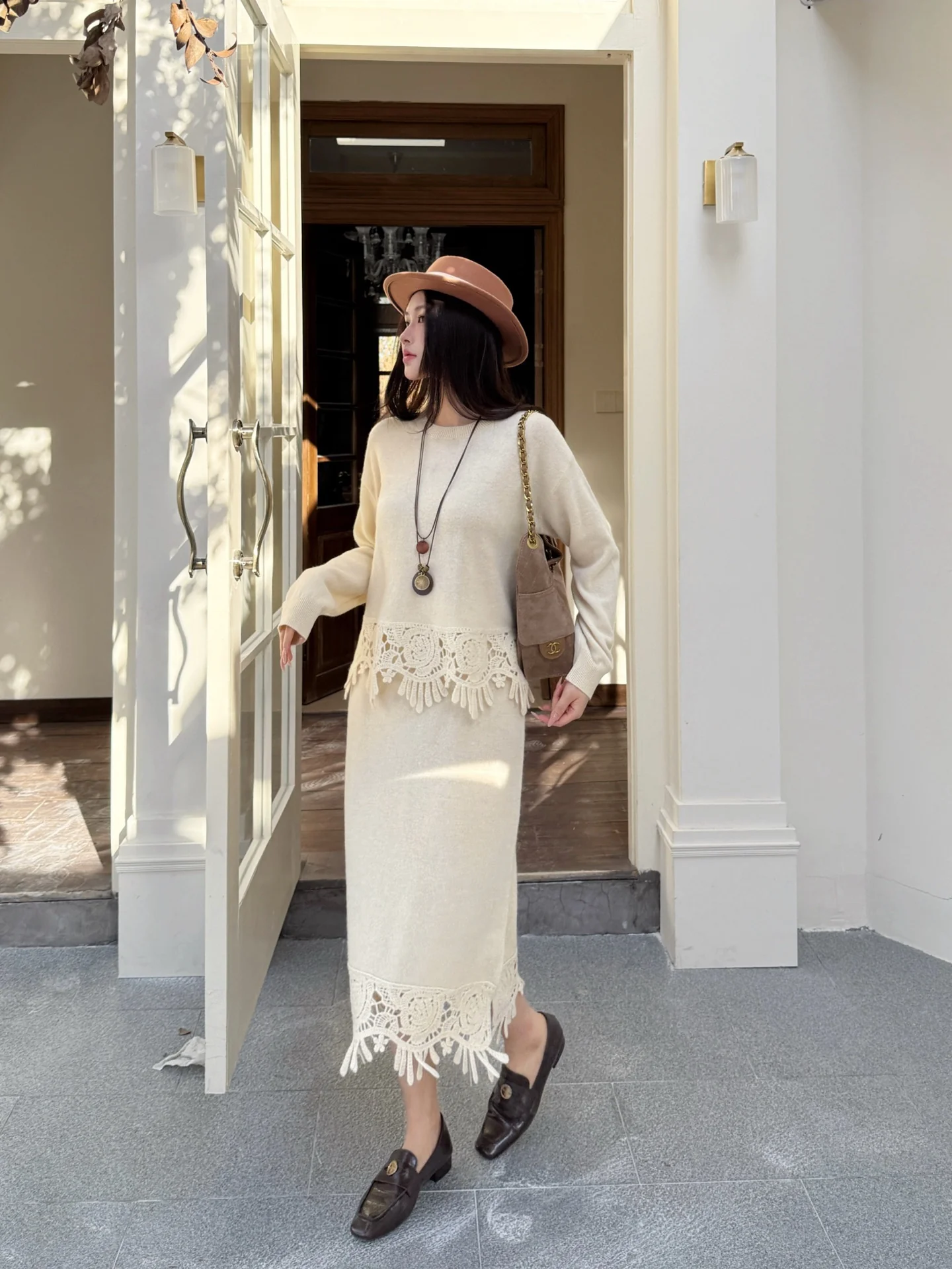 Miu 25fw knit bow sweater+pants outfit sets