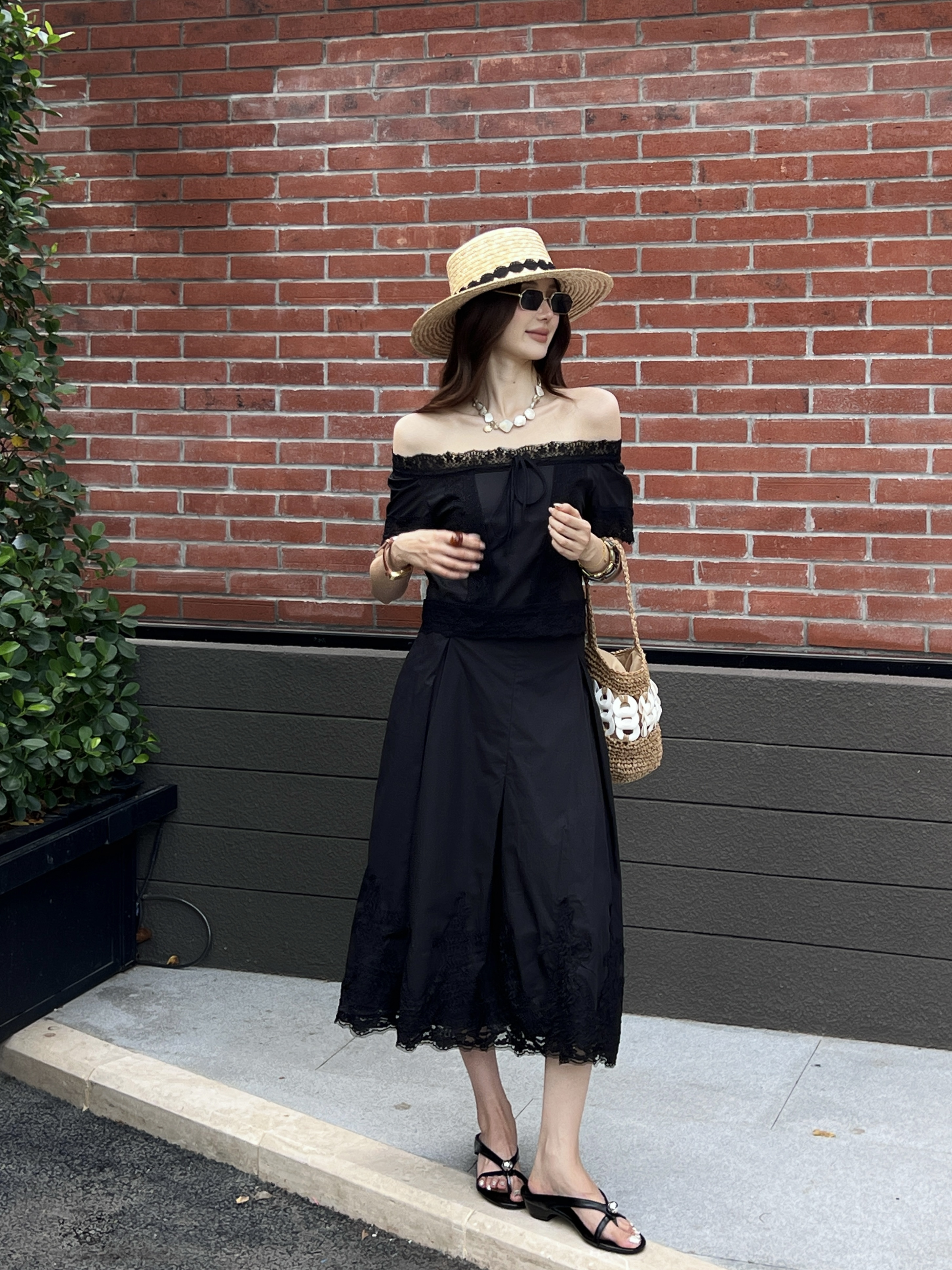 ES 26ss lace crop top skirt set