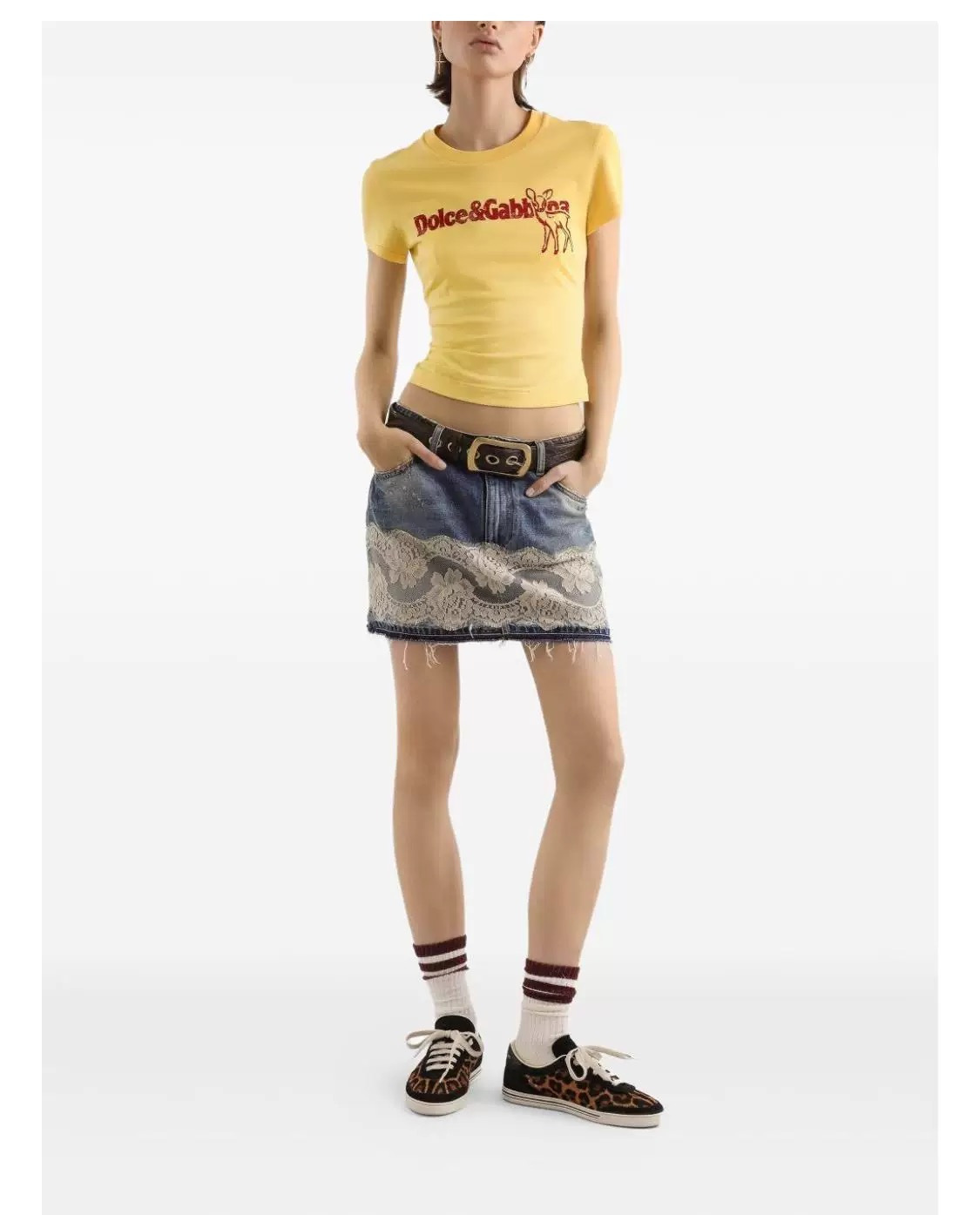 Dolc 26ss lace contract denim skirt