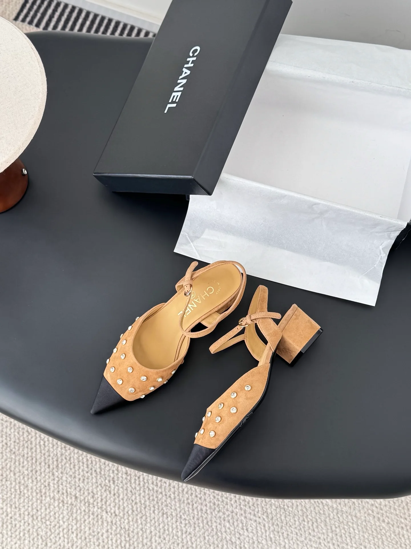Chan 25fw rhinestones slingback sandals