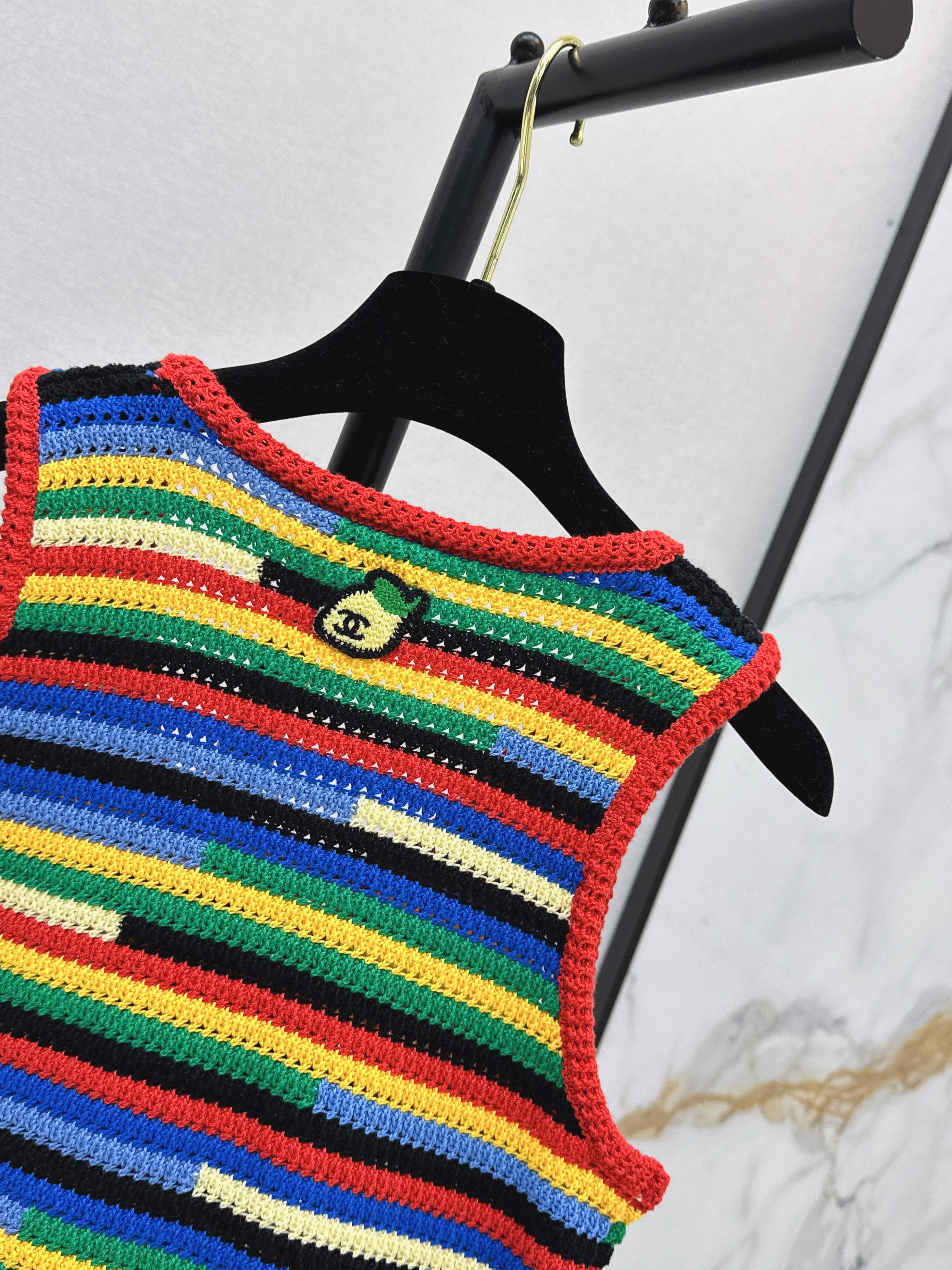 Chan 26SS Striped Crochet Knit Tank Top