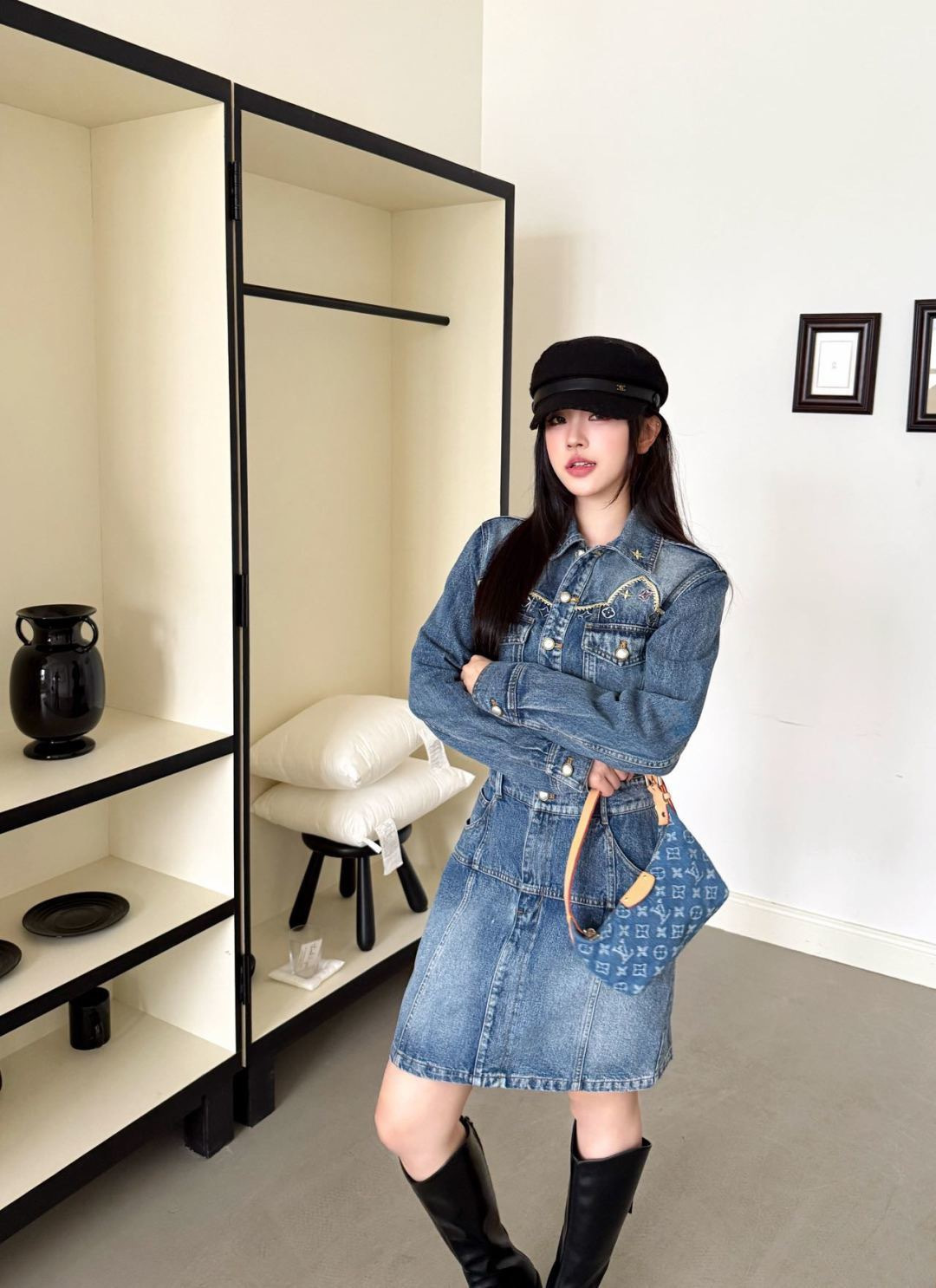 Loui 26ss embroidery denim dress