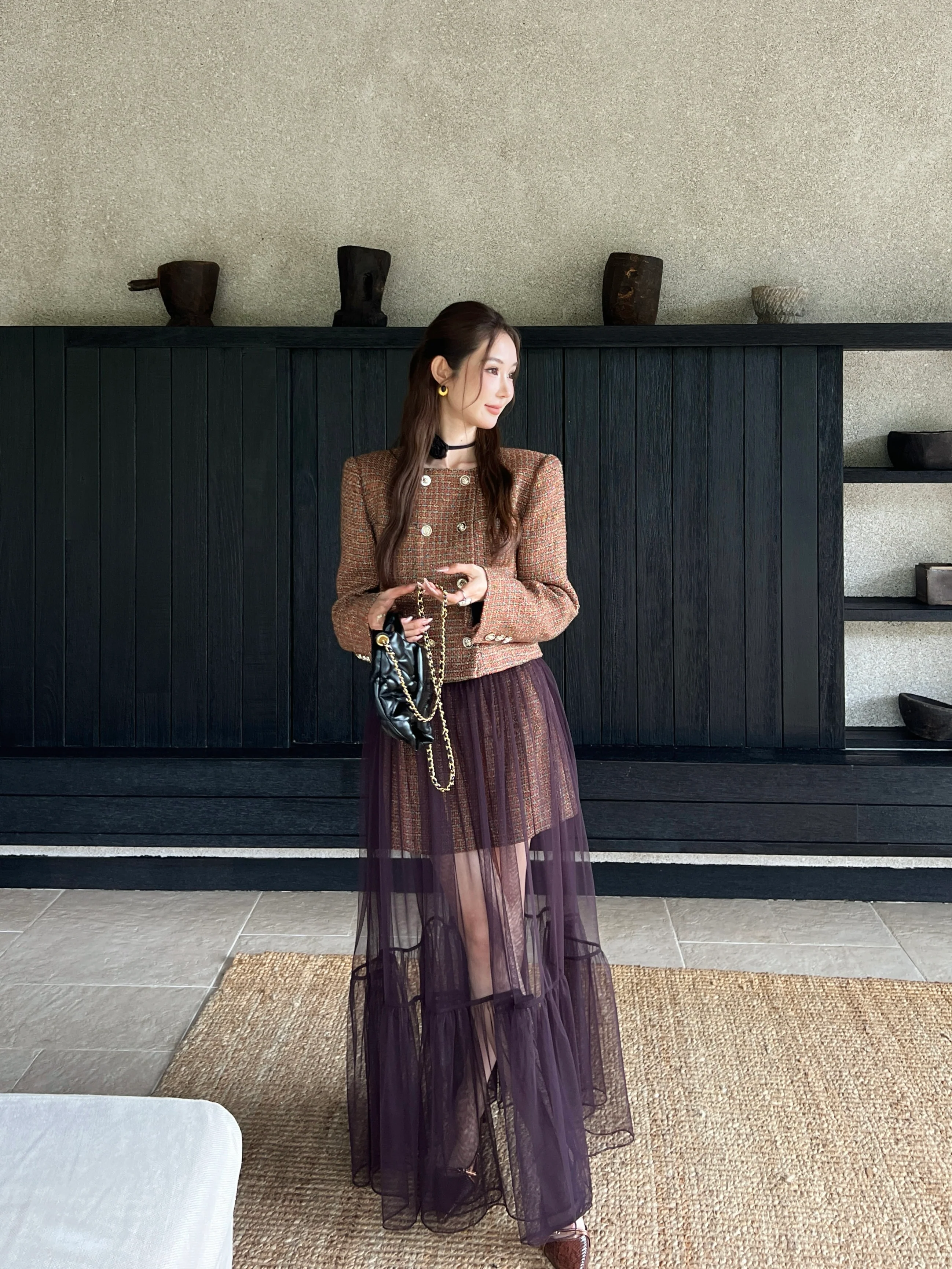 Chan 26ss woven mesh skirt