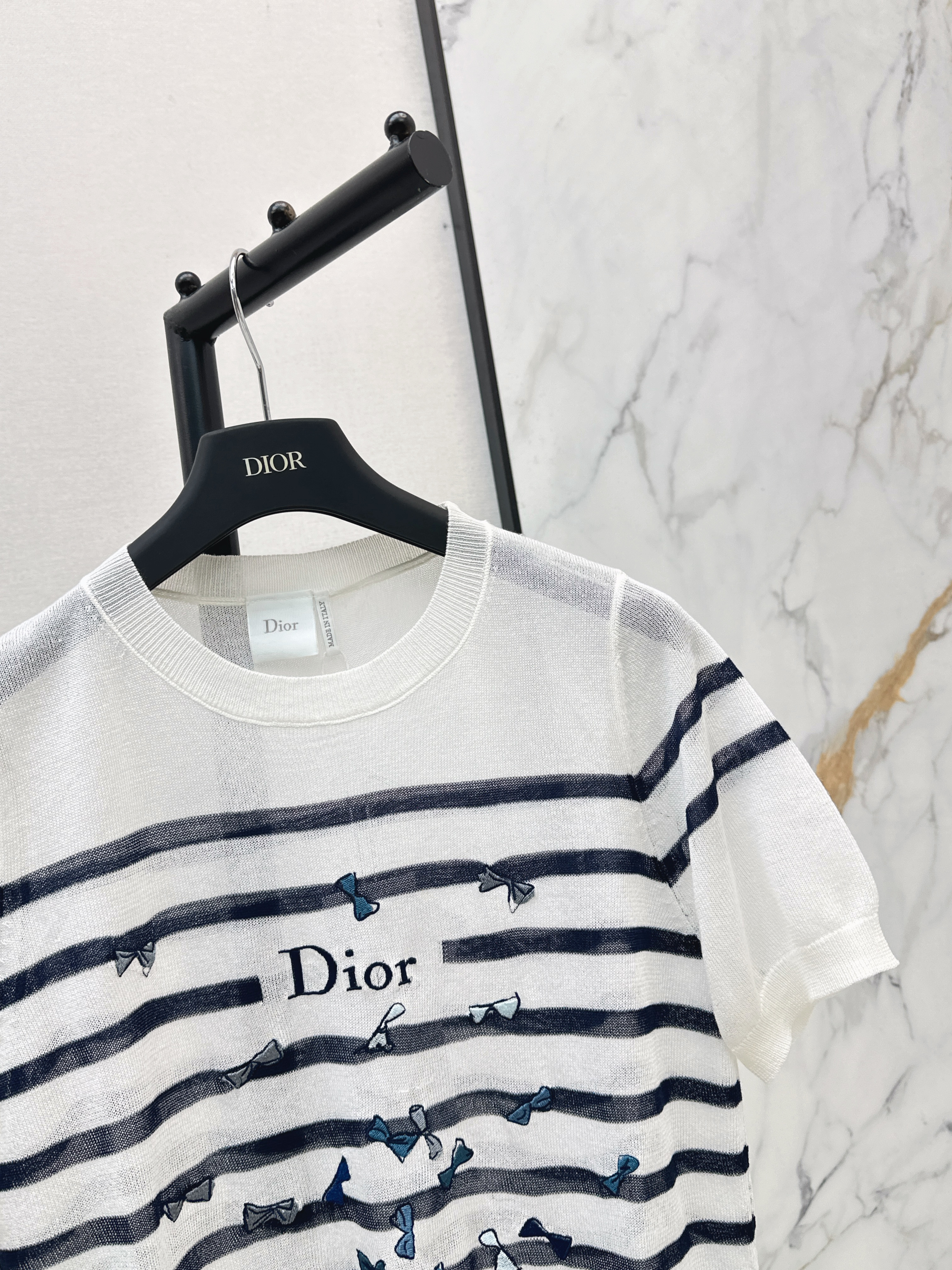 CD 26ss bow embroidery stripe top