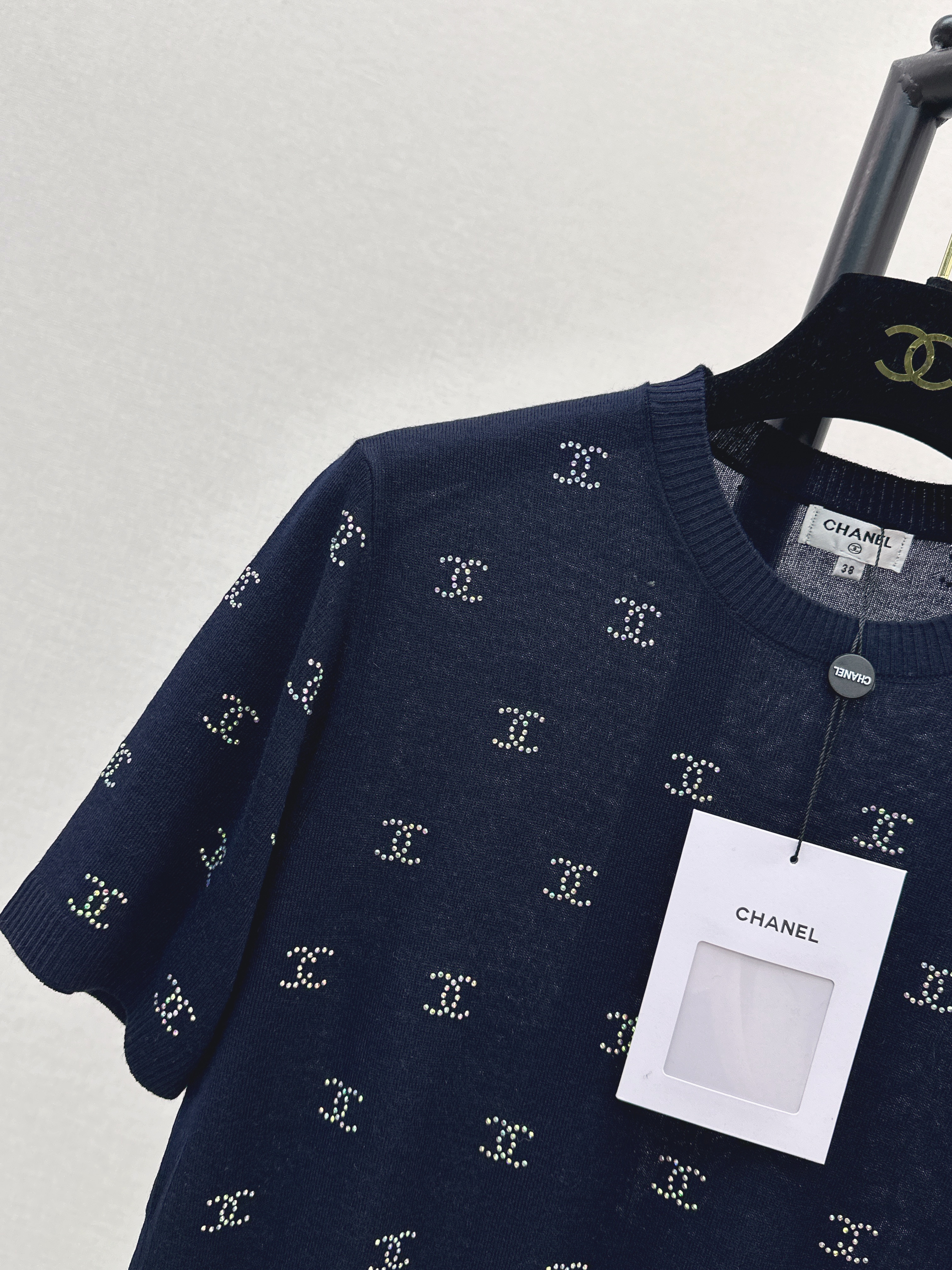 Chan 26ss rhinestone knitwear