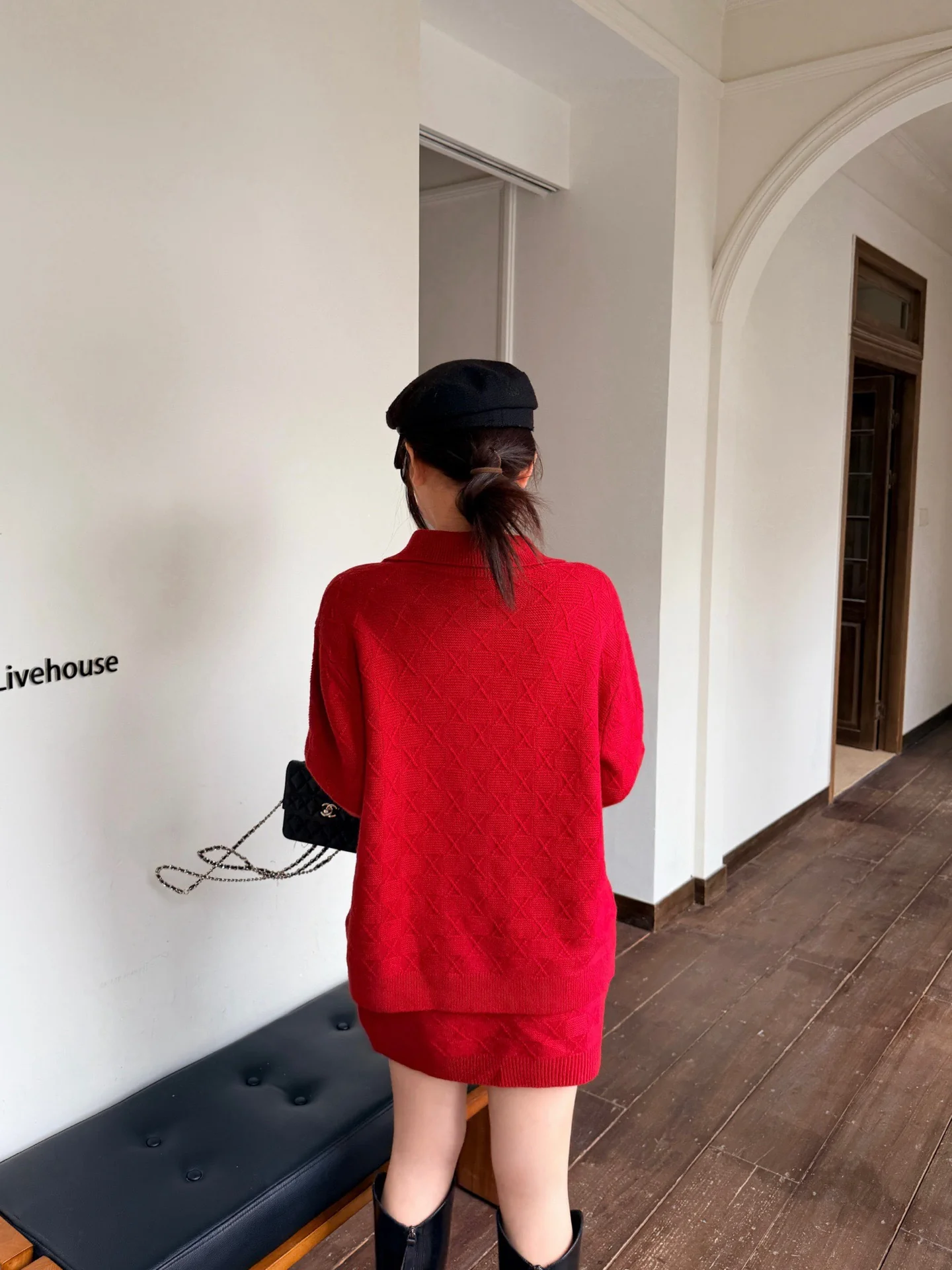 Miu 26ss jacquard knit sweater+skirts set