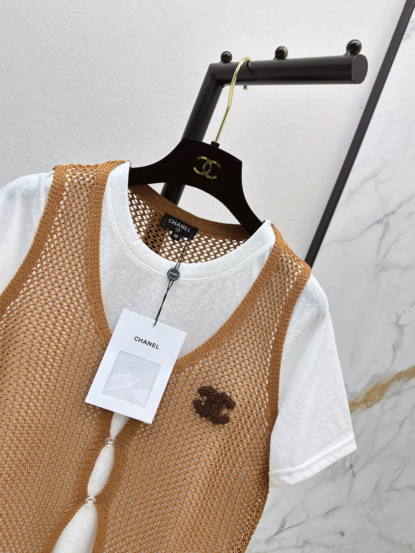 Chan 26ss hollow knit waistcoat