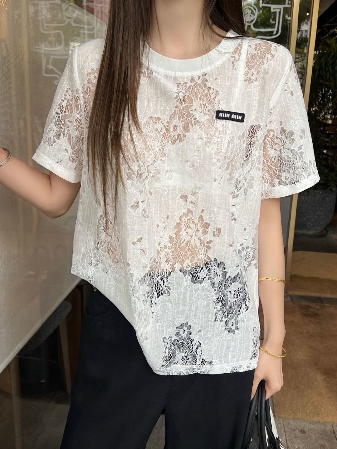 Miu 26ss lace t-shirt
