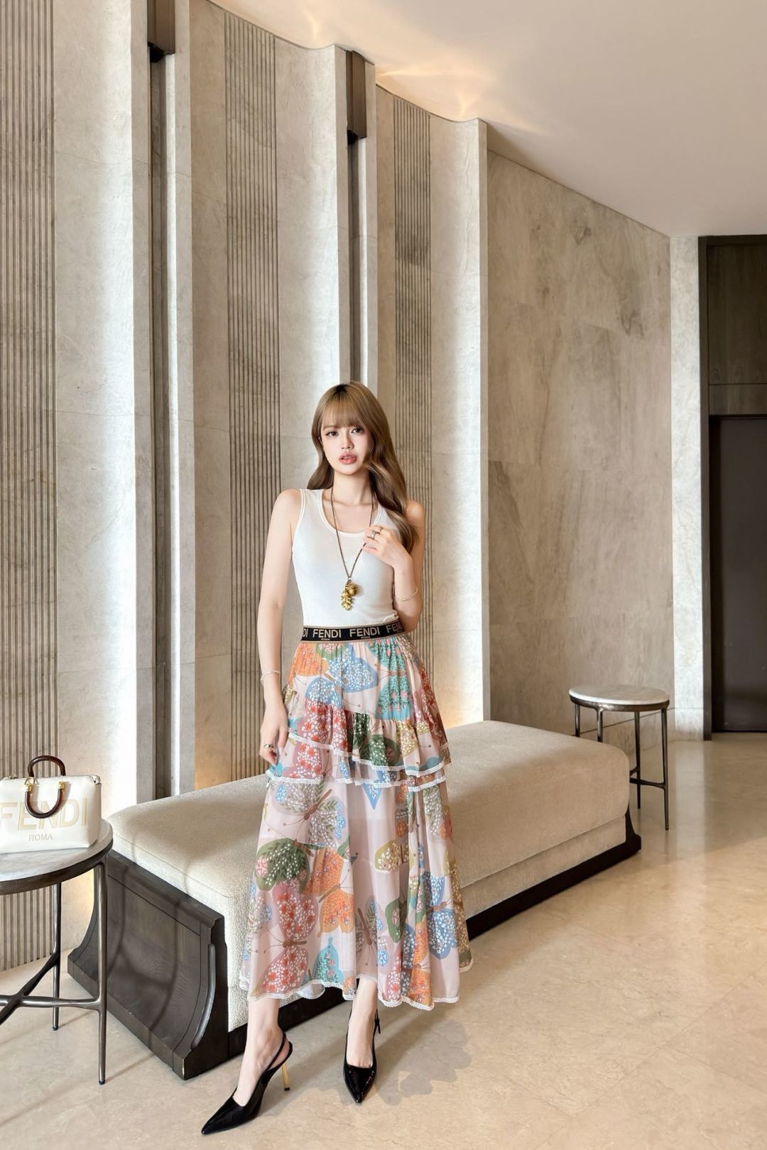 Fen 26ss asymmetric ruffle skirt