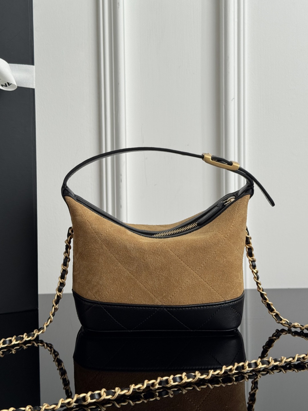 Chan 26S suede clutch with chain