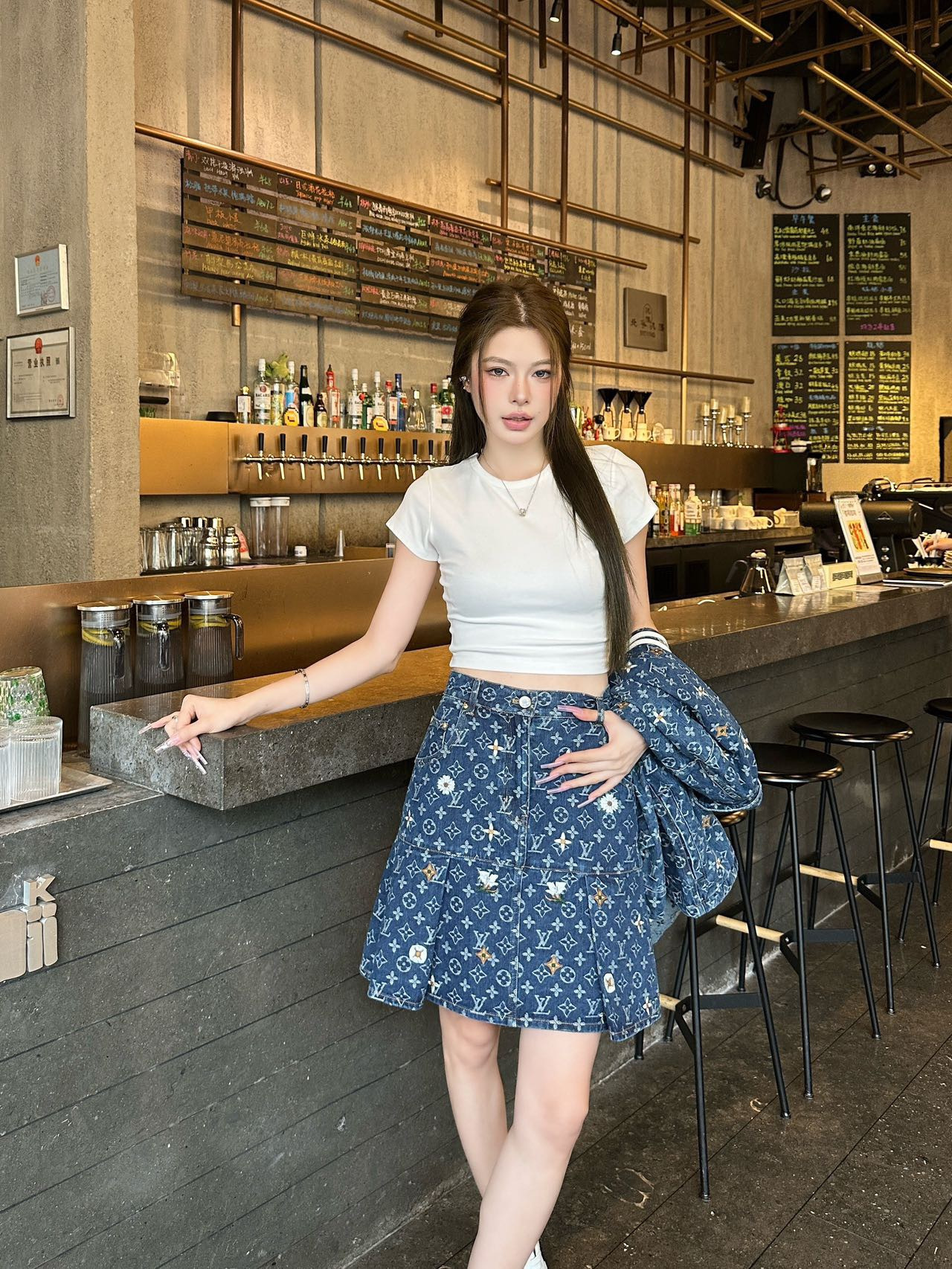 Loui 26ss embroidery denim skirt
