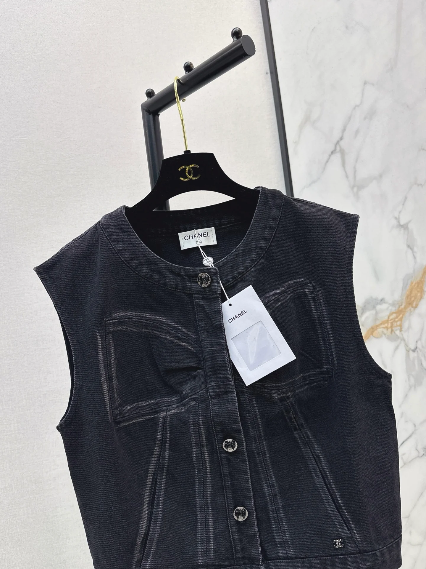 Chan 25fw bow print denim vest
