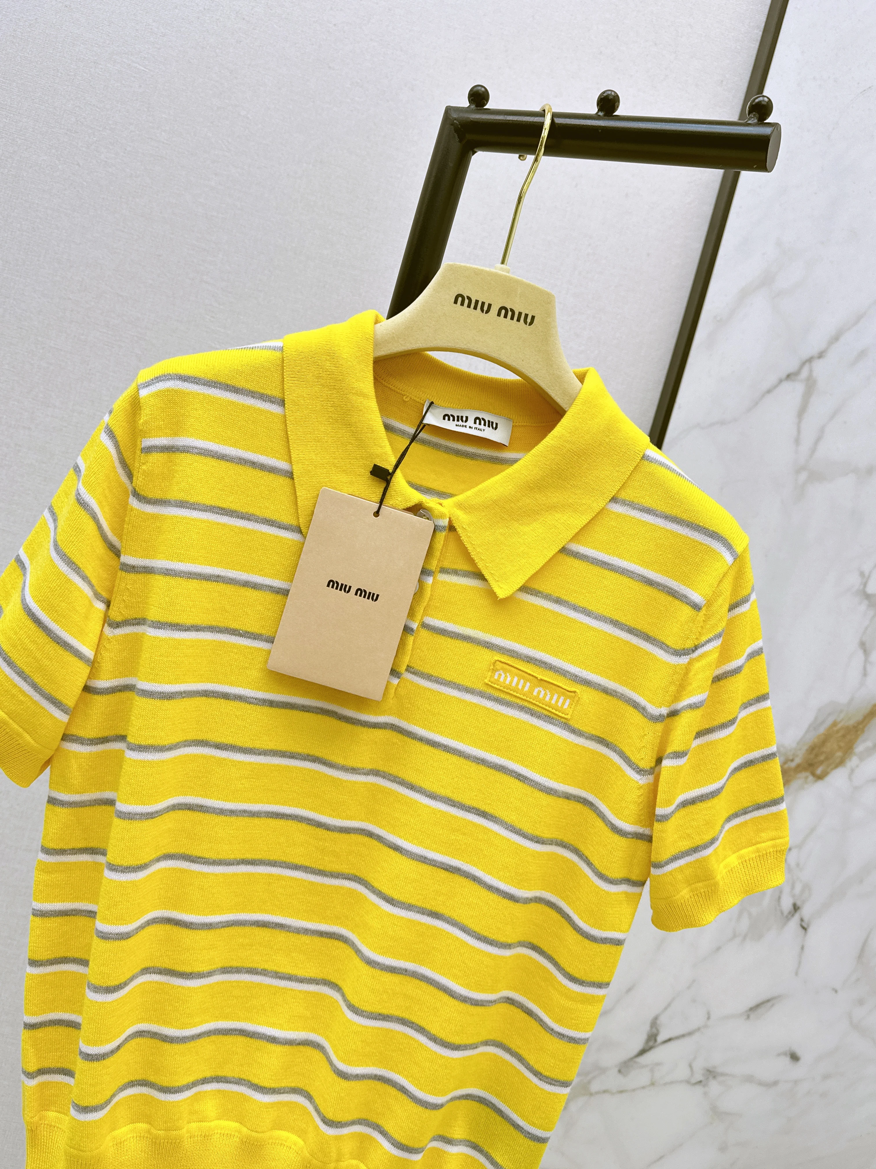 Miu 26ss stripe polo knit sweater