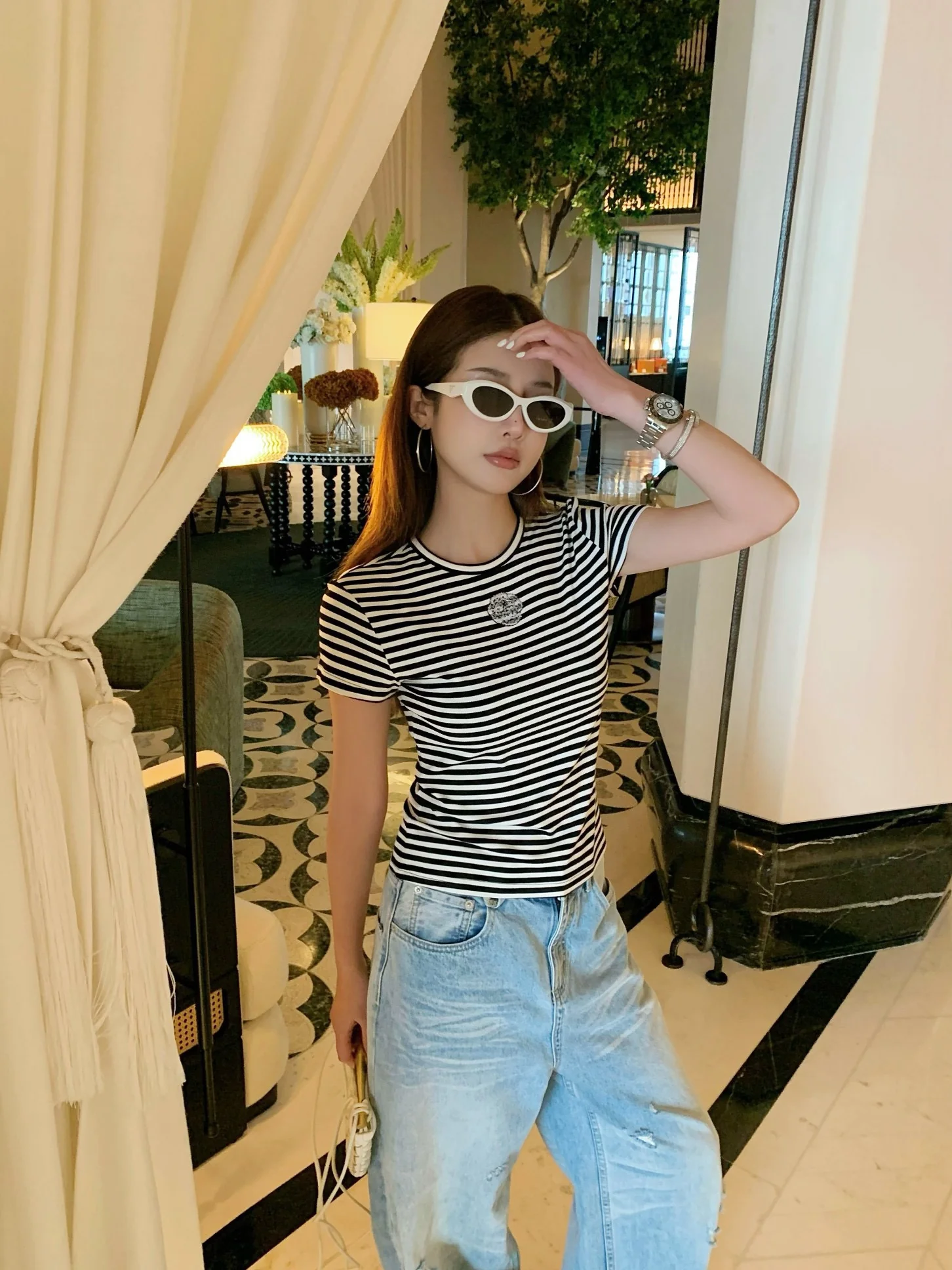Chan 26ss stripe beading t-shirts