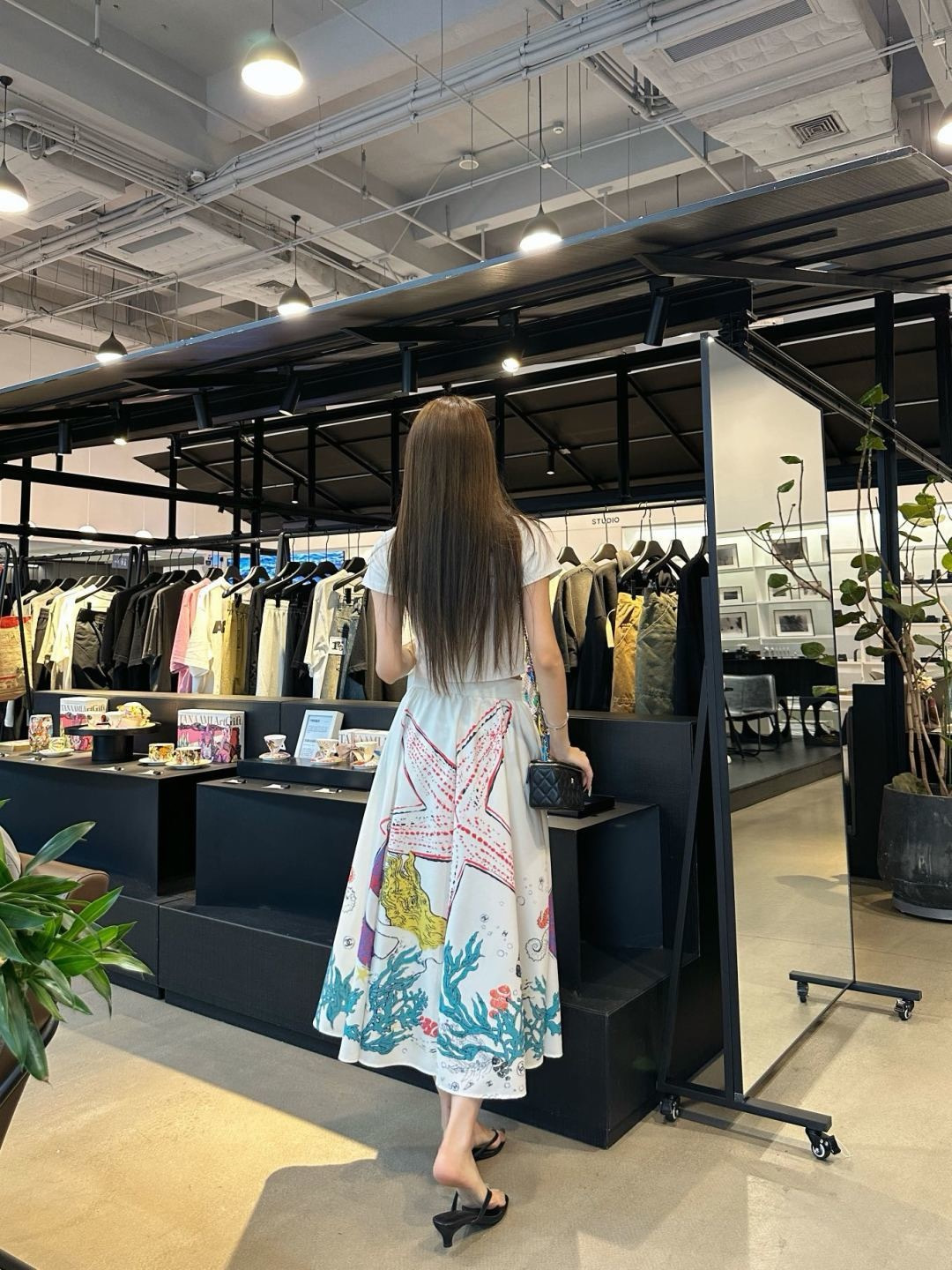 Chan 26ss Ocean Print A-Line Midi Skirt