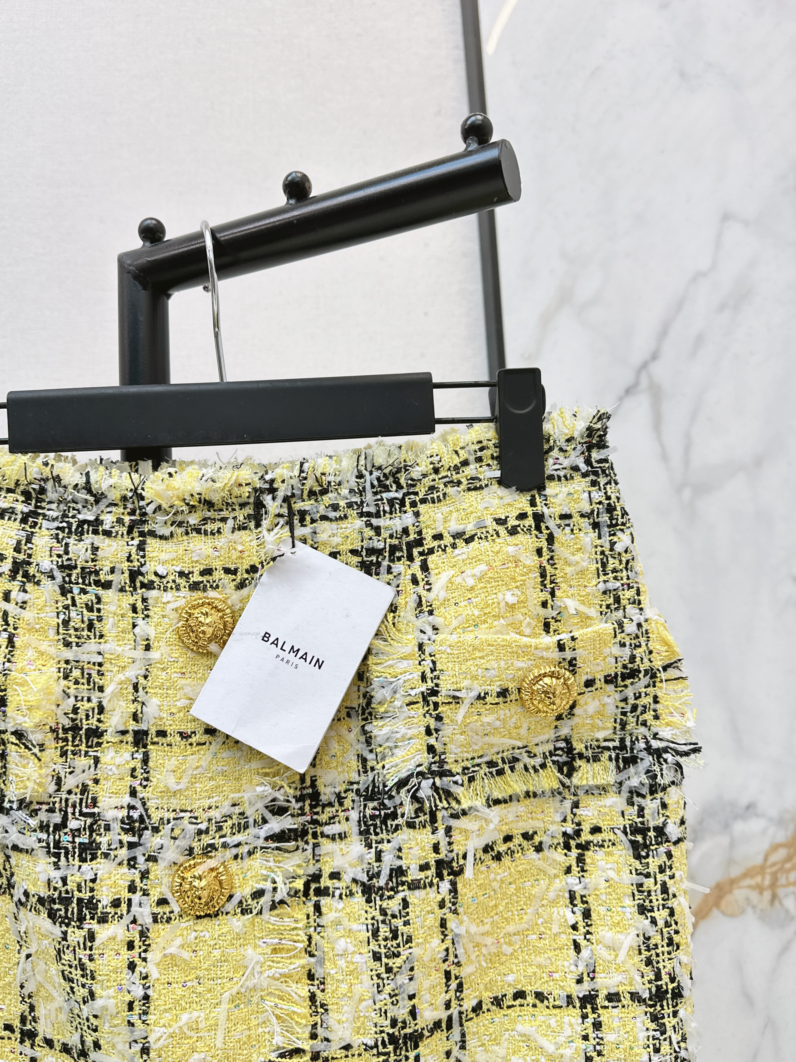 Bal 26ss check tweed skirt