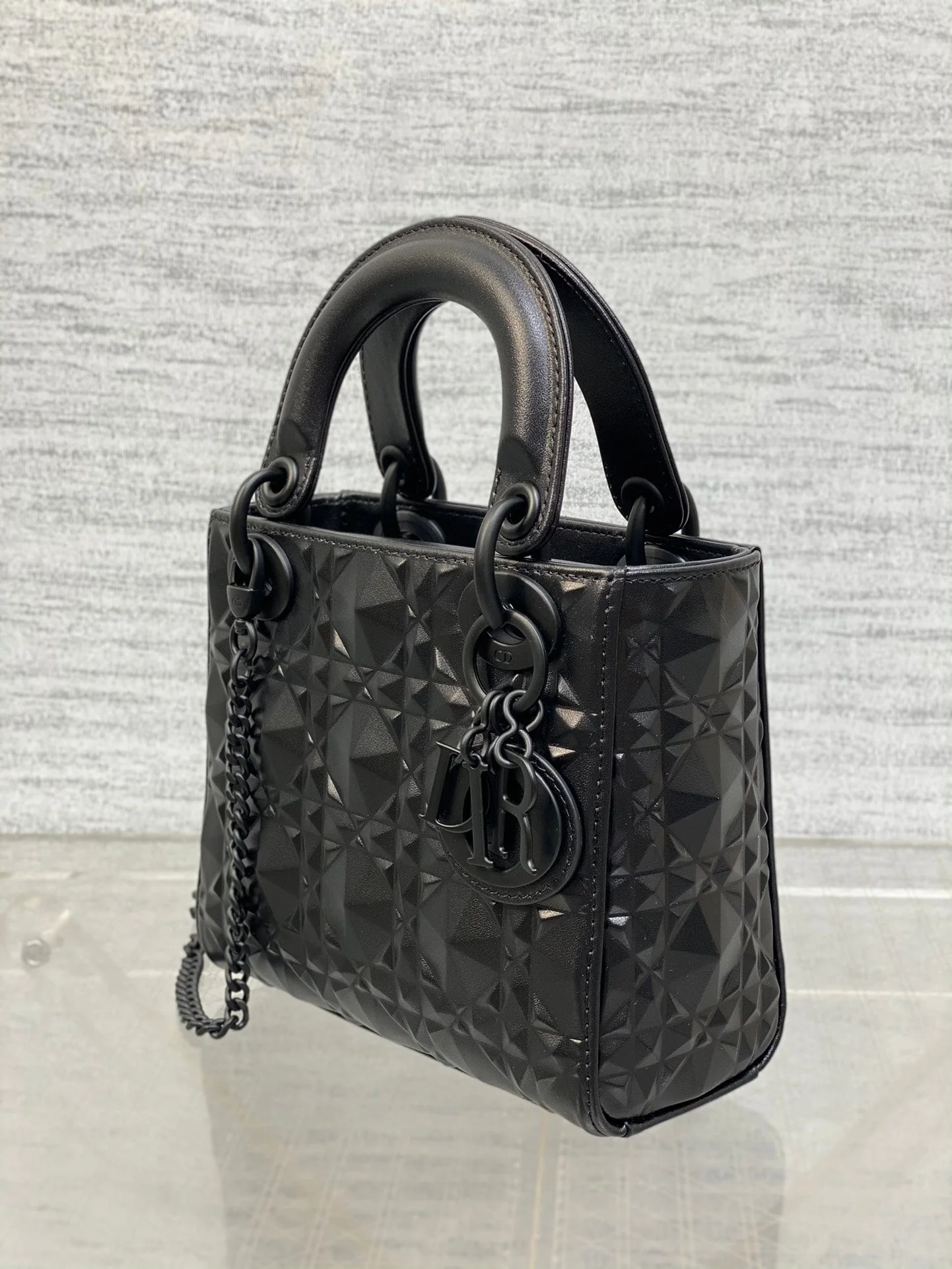 DO  Mini Lady Bag  Matte Black Diamond Pattern Calfskin