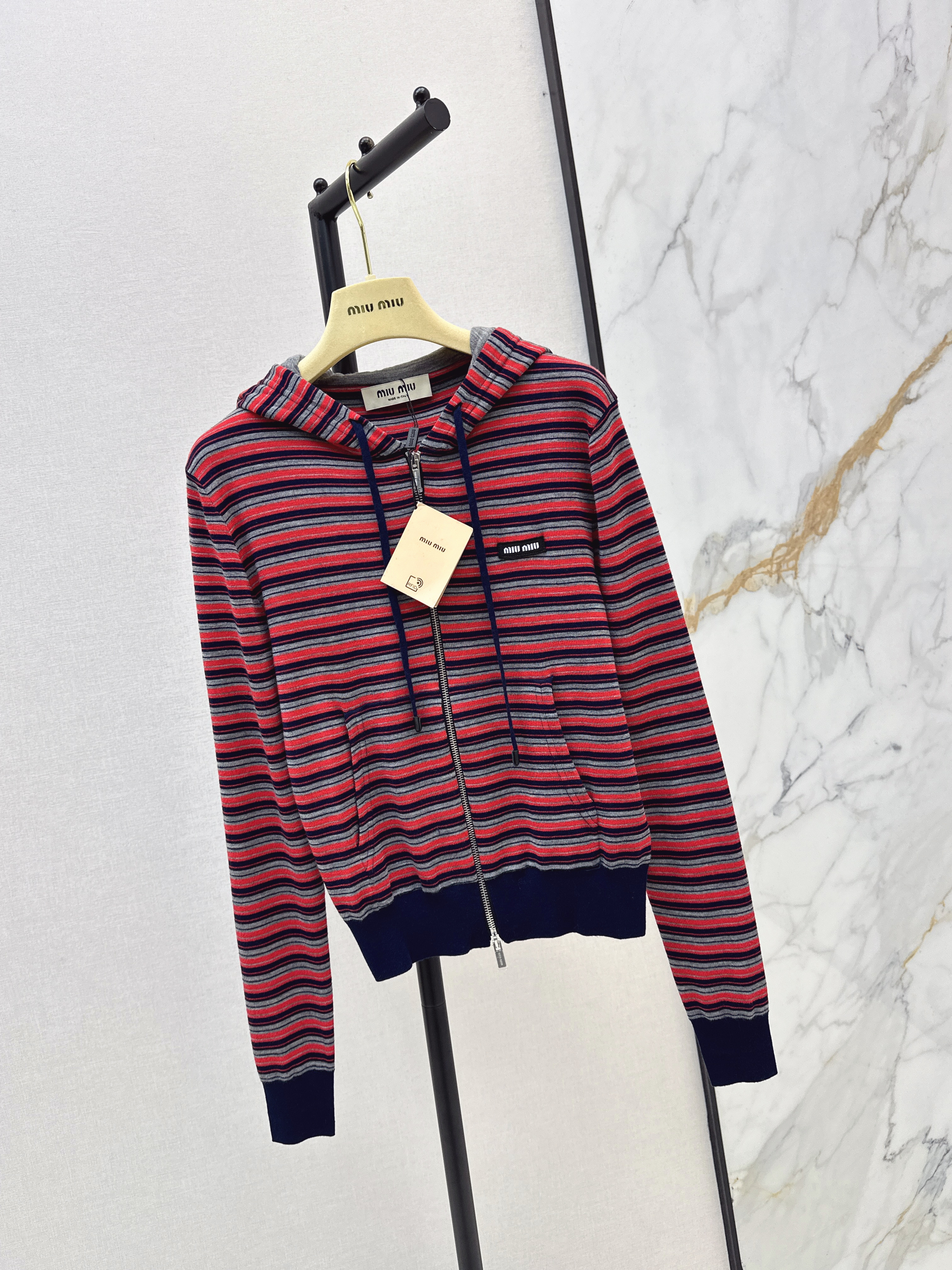 Miu 26ss stripe hooded cardigan