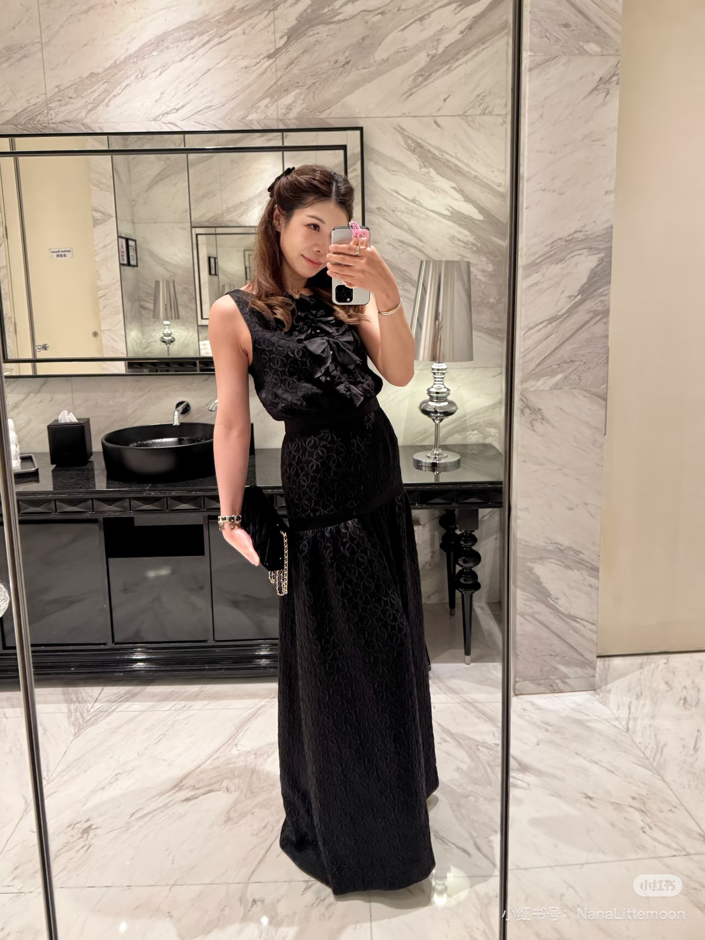 Chan 26ss bow silk jacquard dress