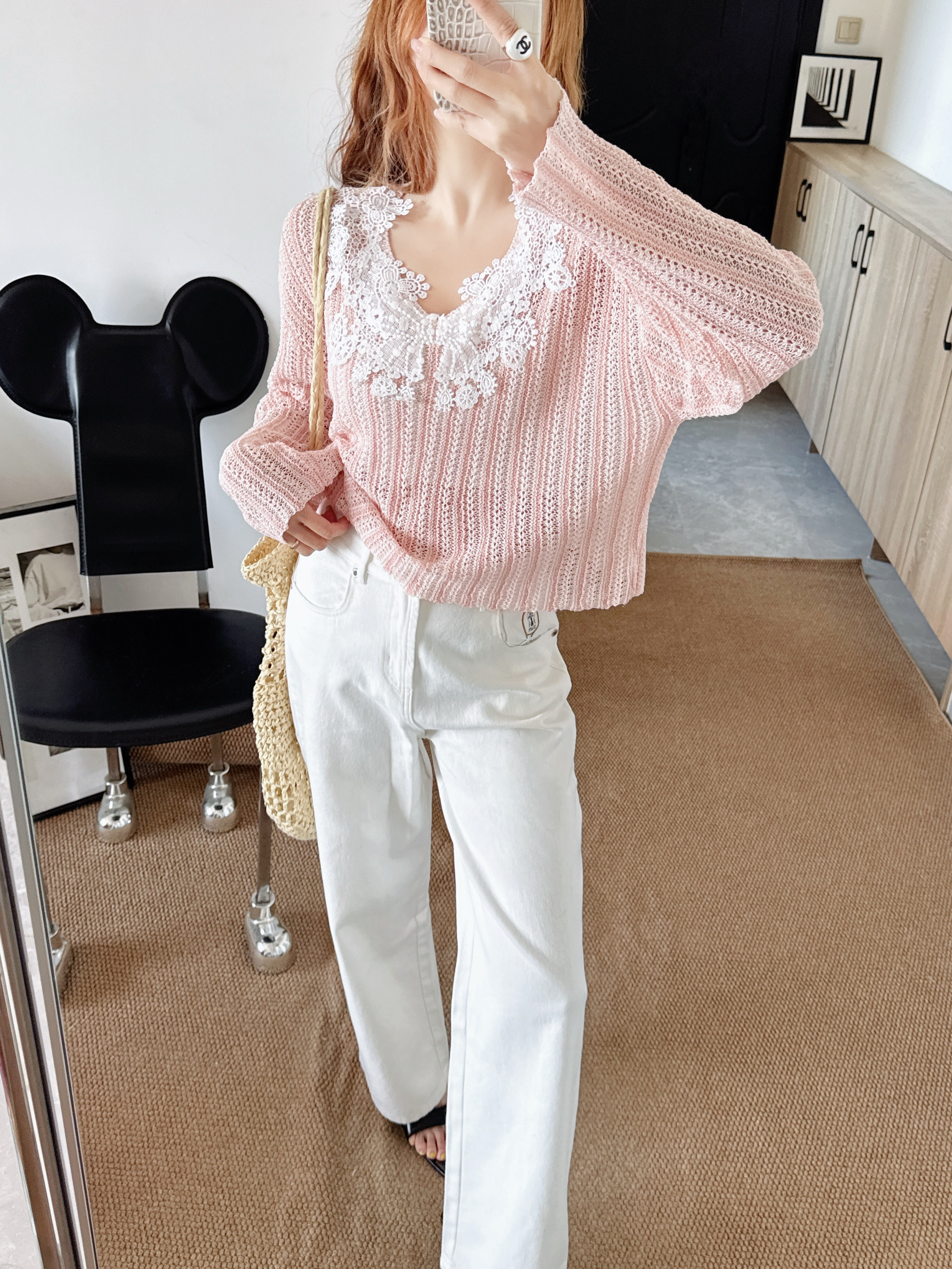 ES 26ss lace hollow sweater