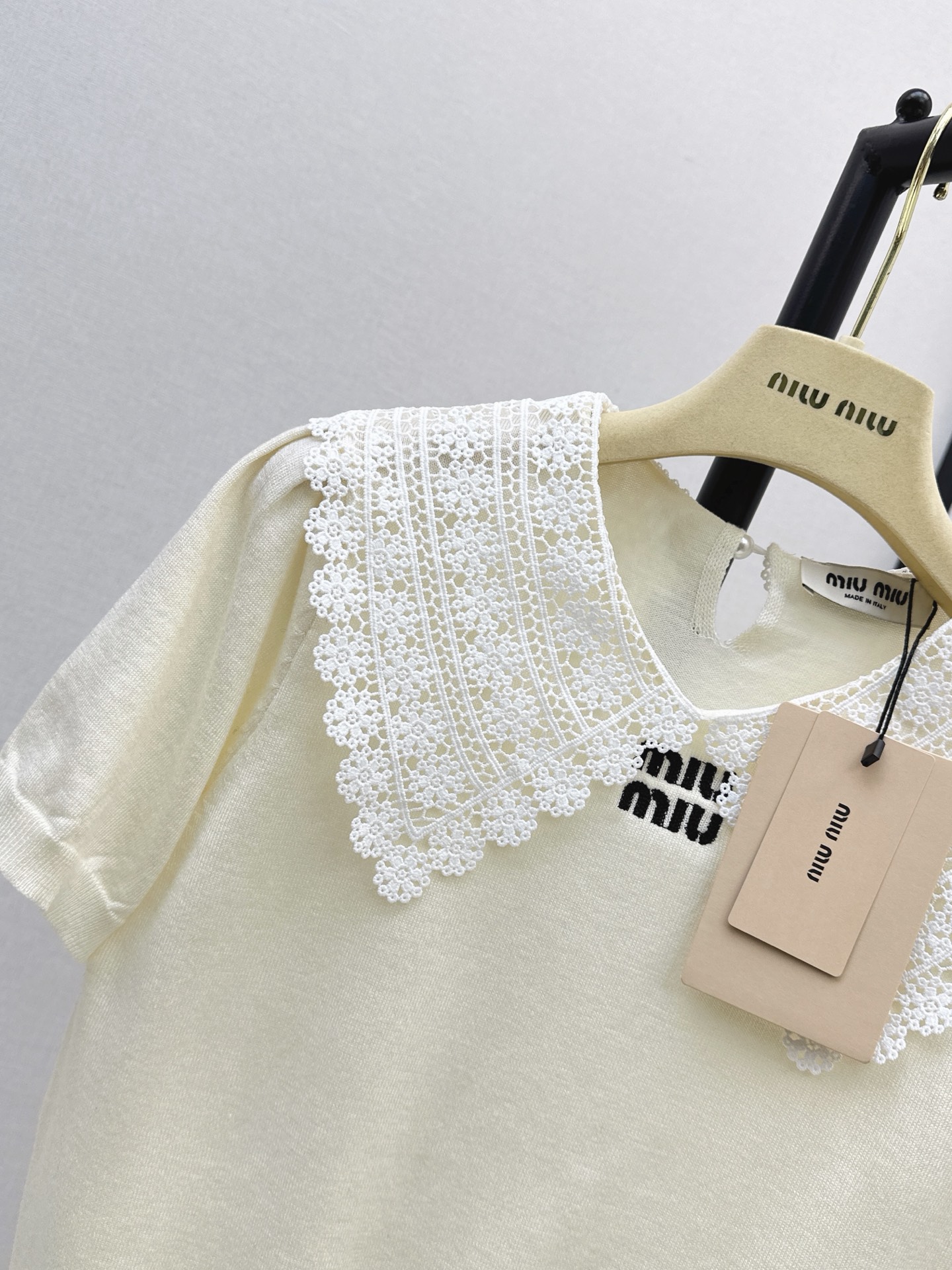 Miu 26ss 2in 1 lace trim knitwear