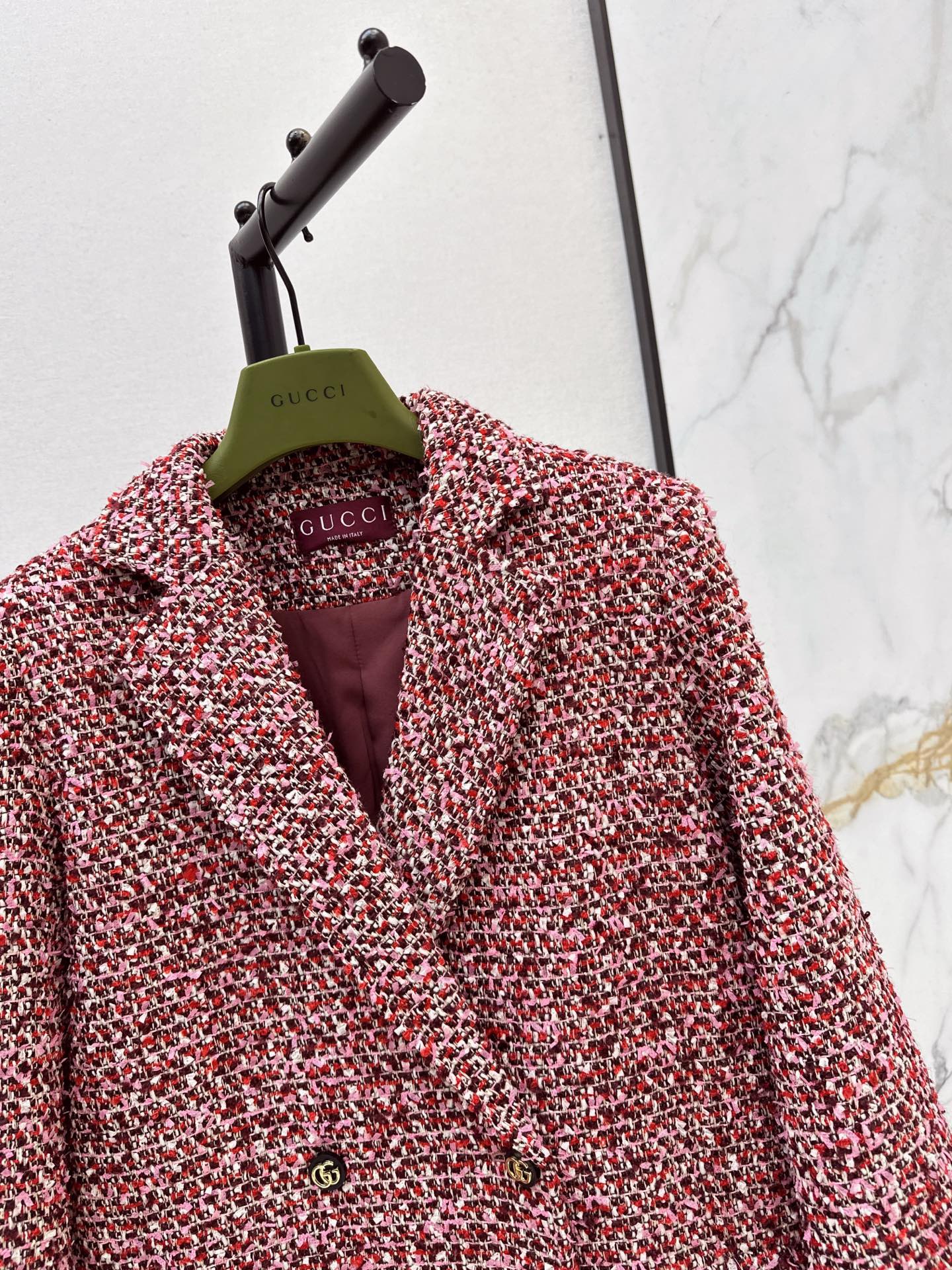 Gucc 26ss check tweed overcoats
