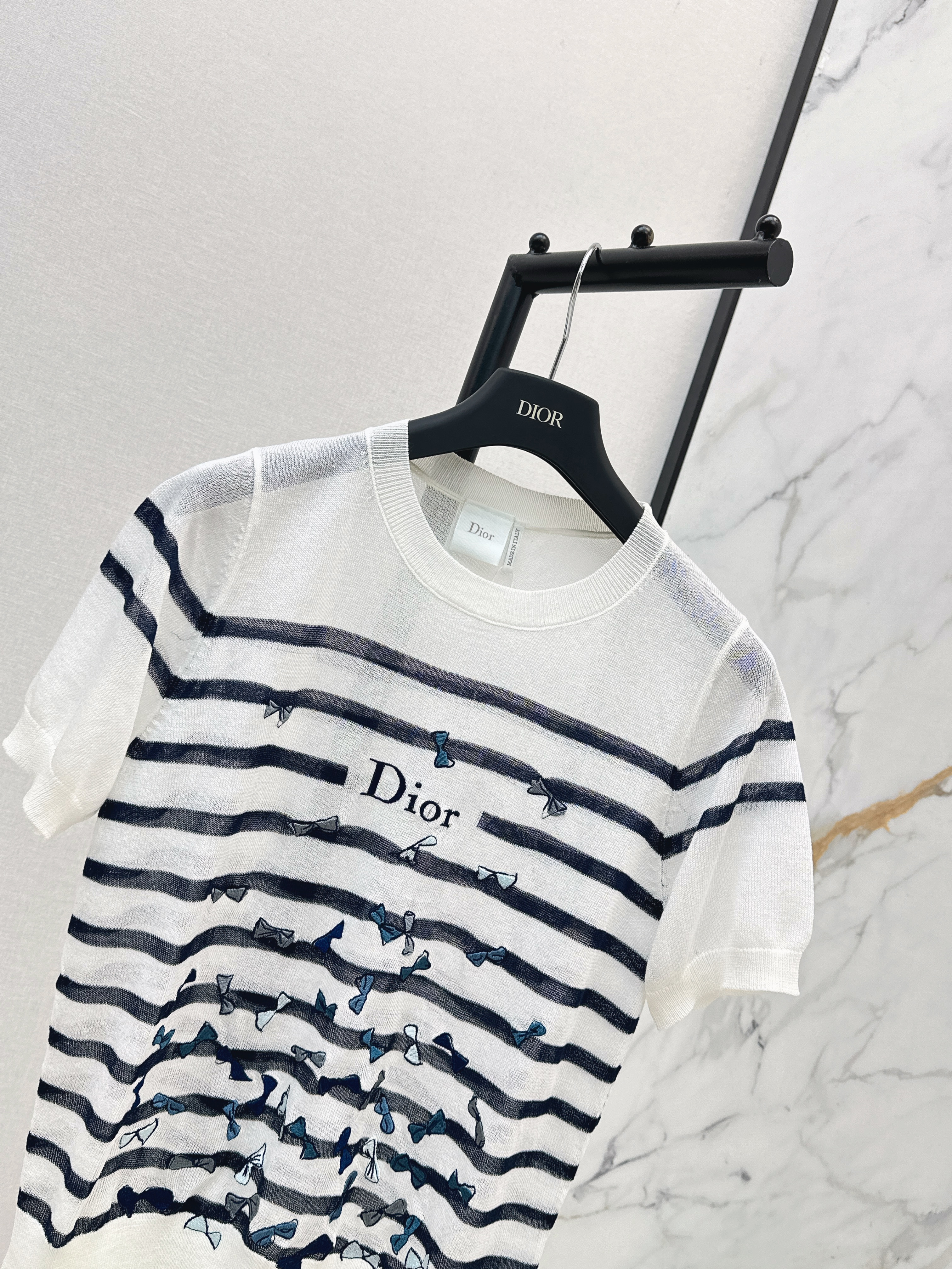CD 26ss bow embroidery stripe top