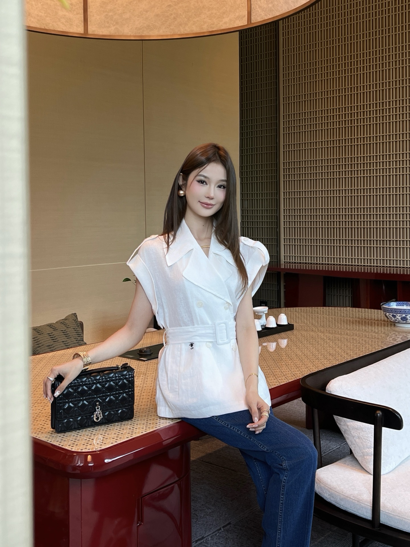 CD 26ss sleeveless belted shirt