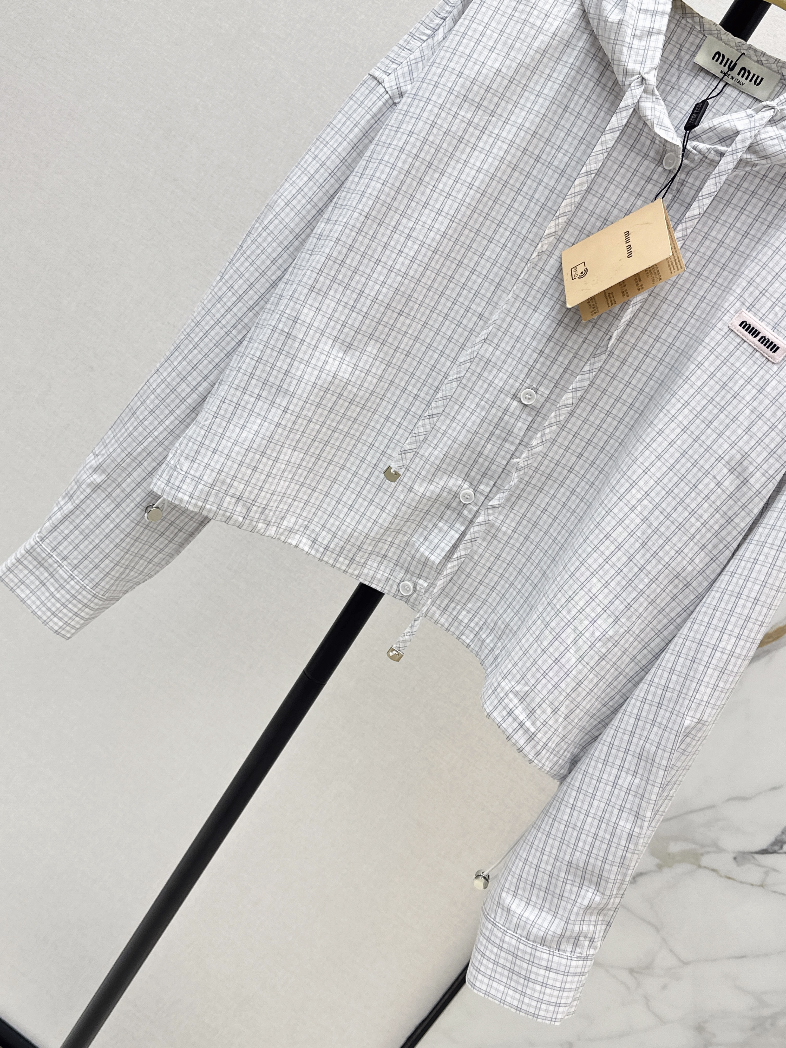 Miu 26ss check hodded jacket
