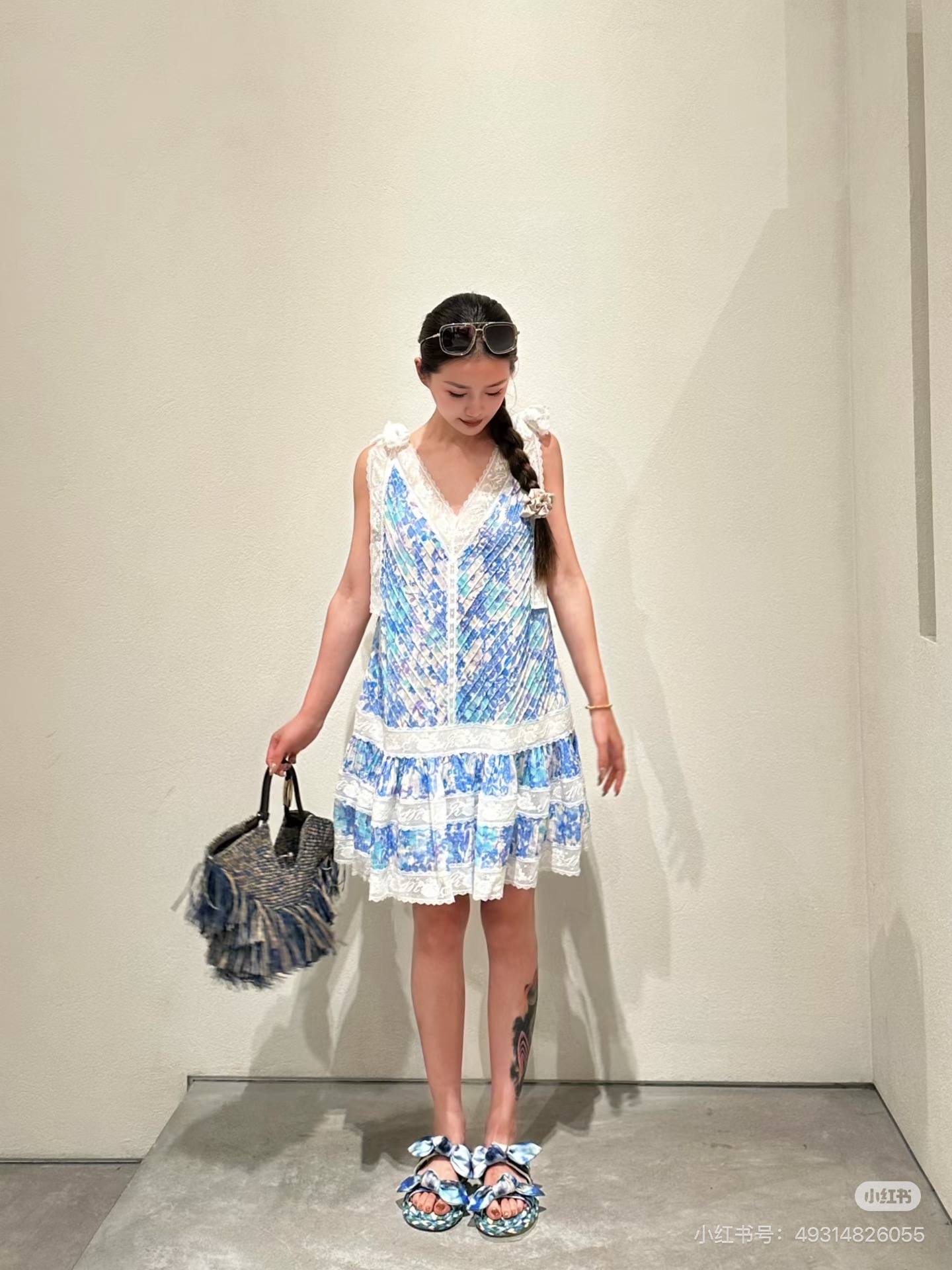 Zimm 26ss lace slip print dress
