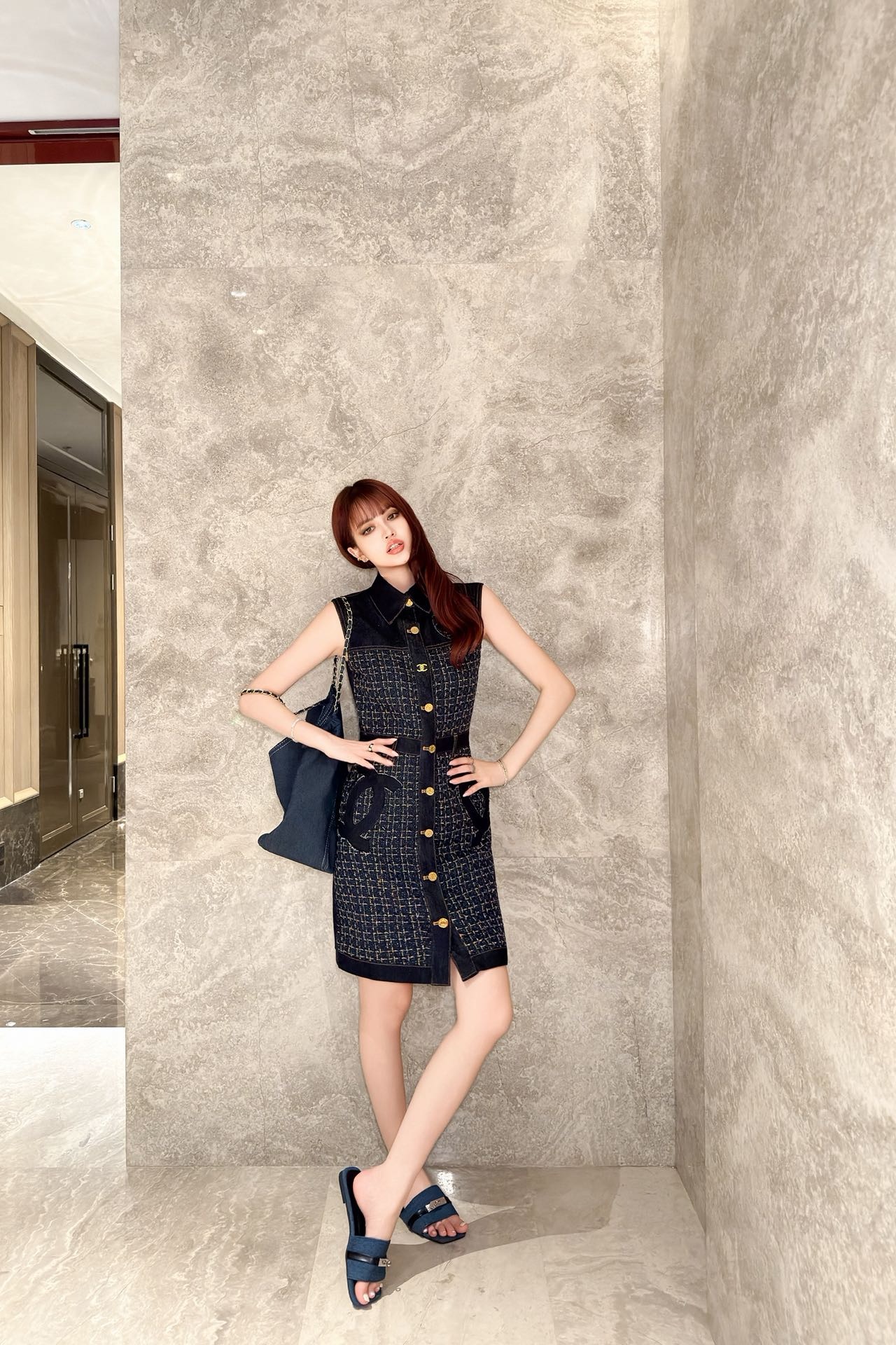 Chan 26ss woven denim dress