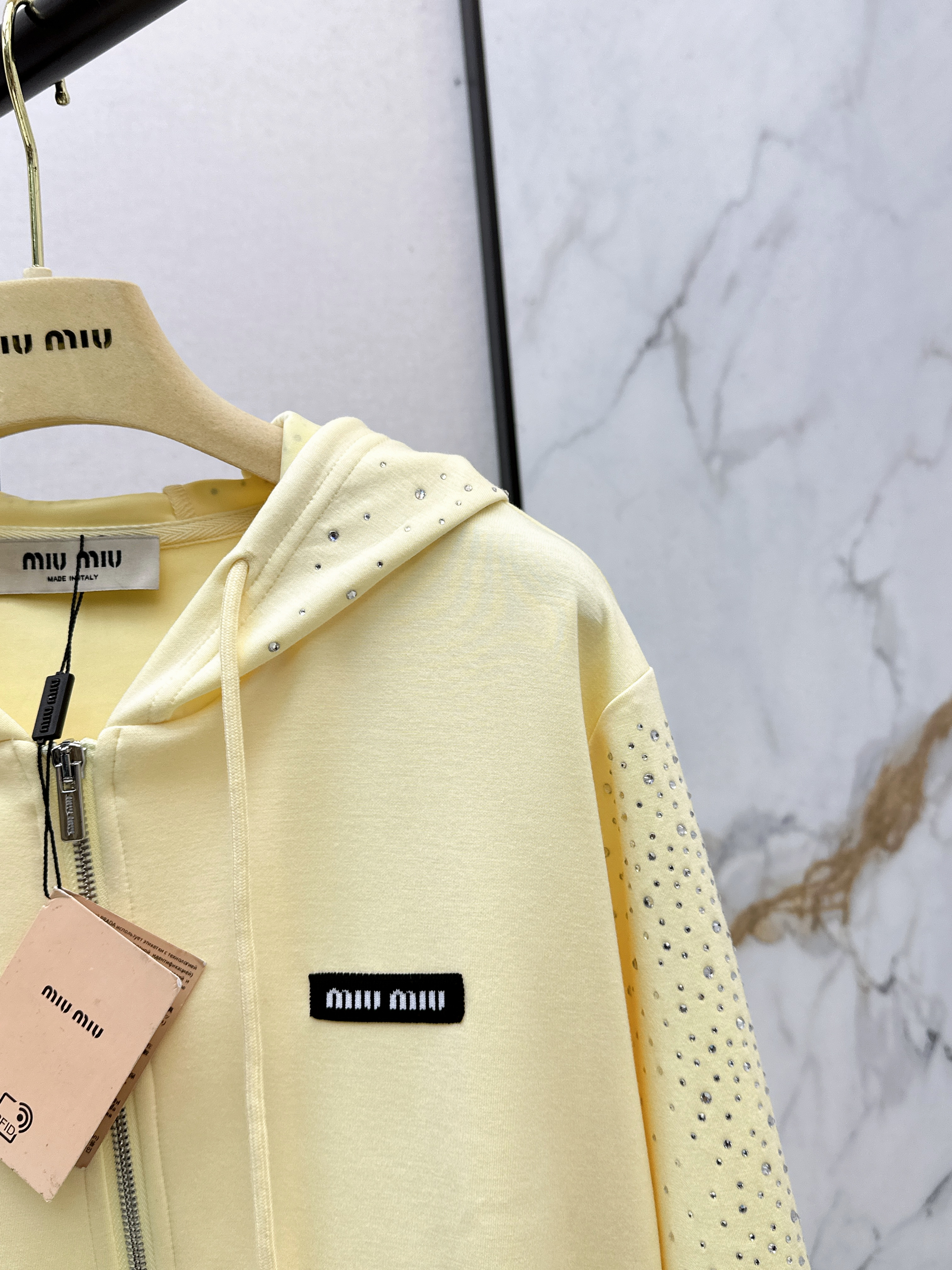 Miu 26ss rhinestone hooded jacket