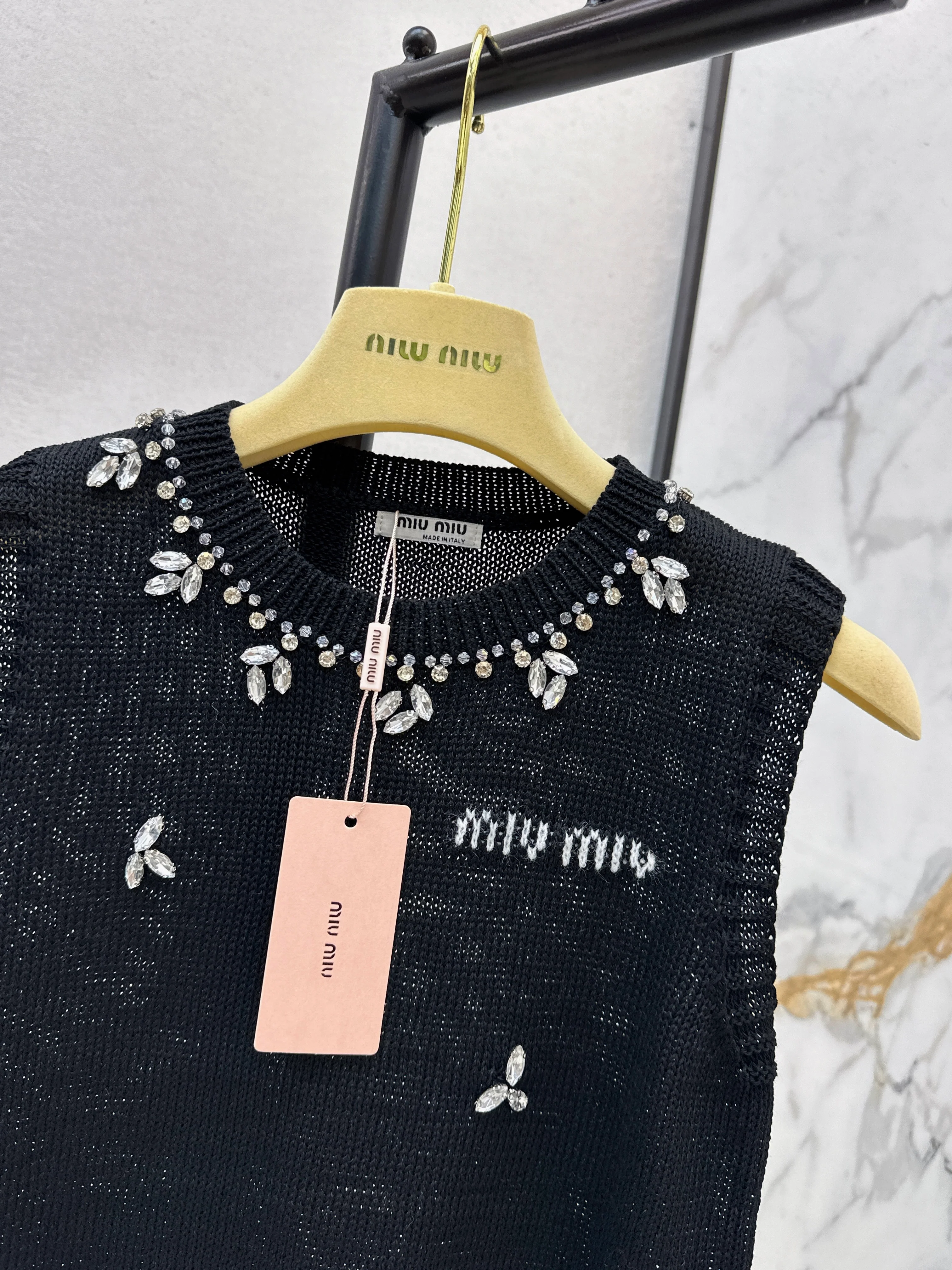 Miu 26ss rhinestone sleeveless vest