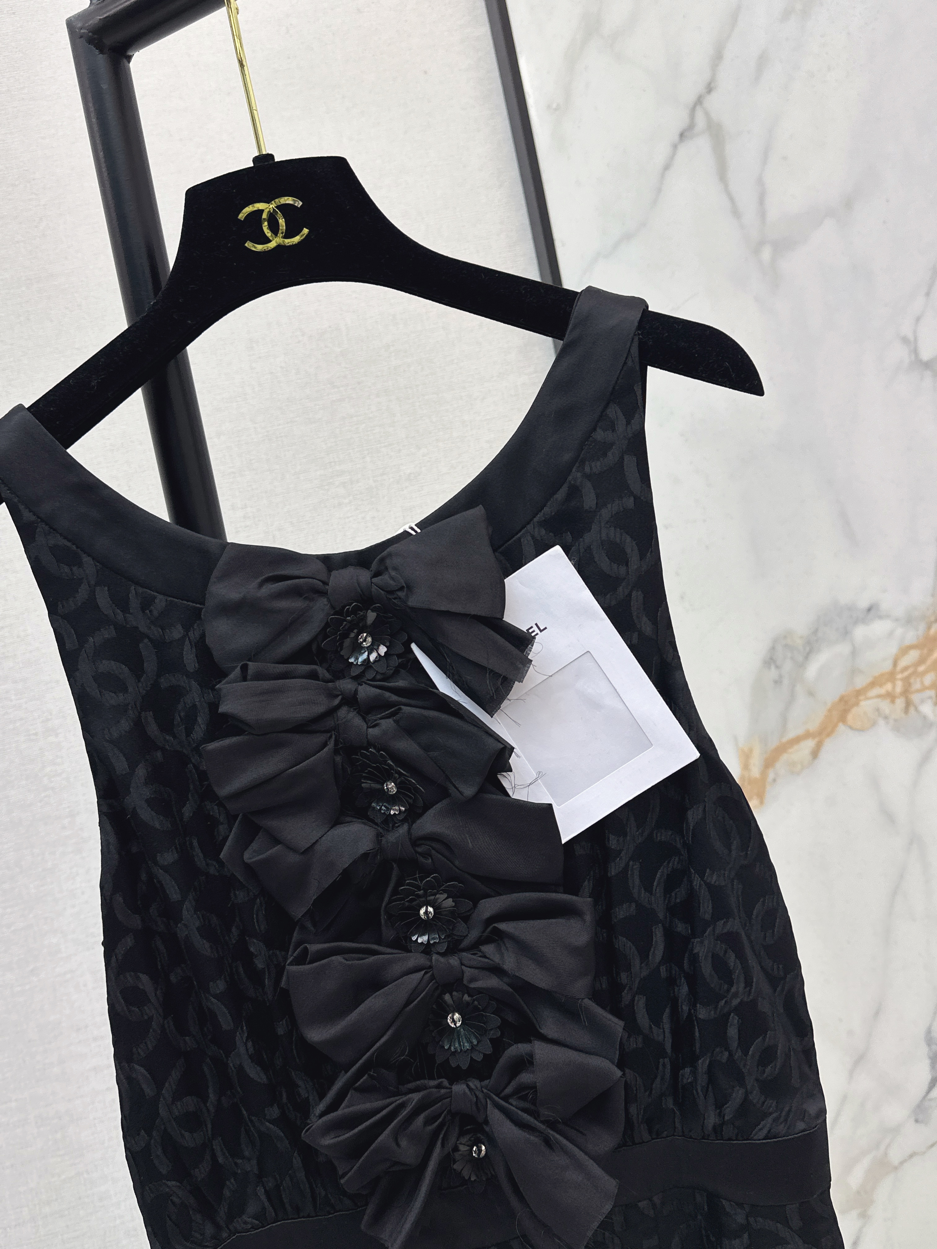 Chan 26ss bow silk jacquard dress