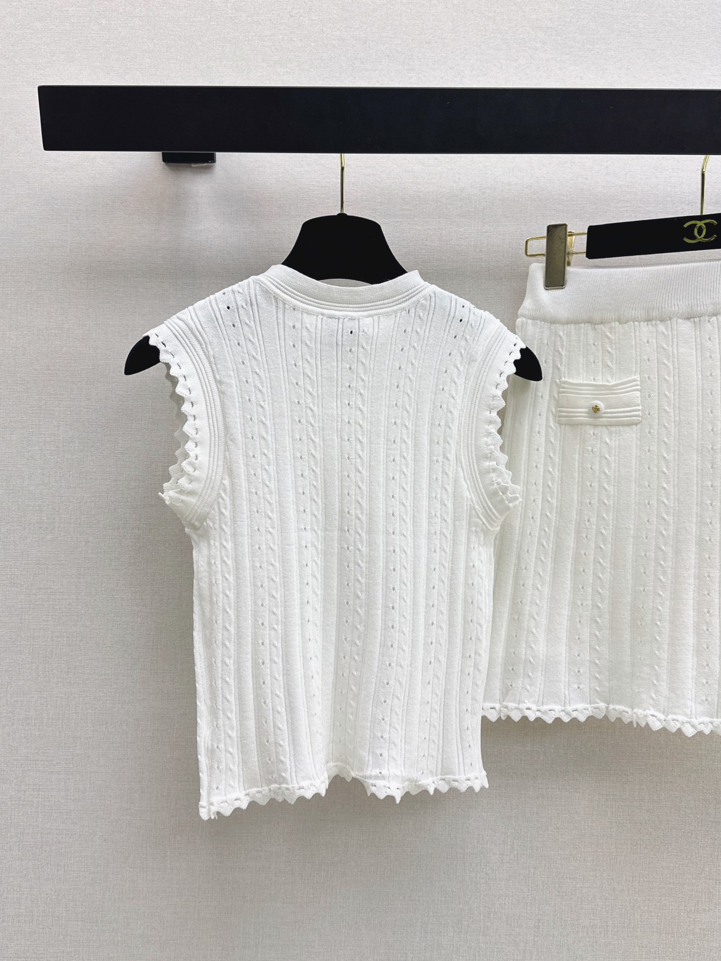 Chan 26ss sleeveless knitwear skirt set