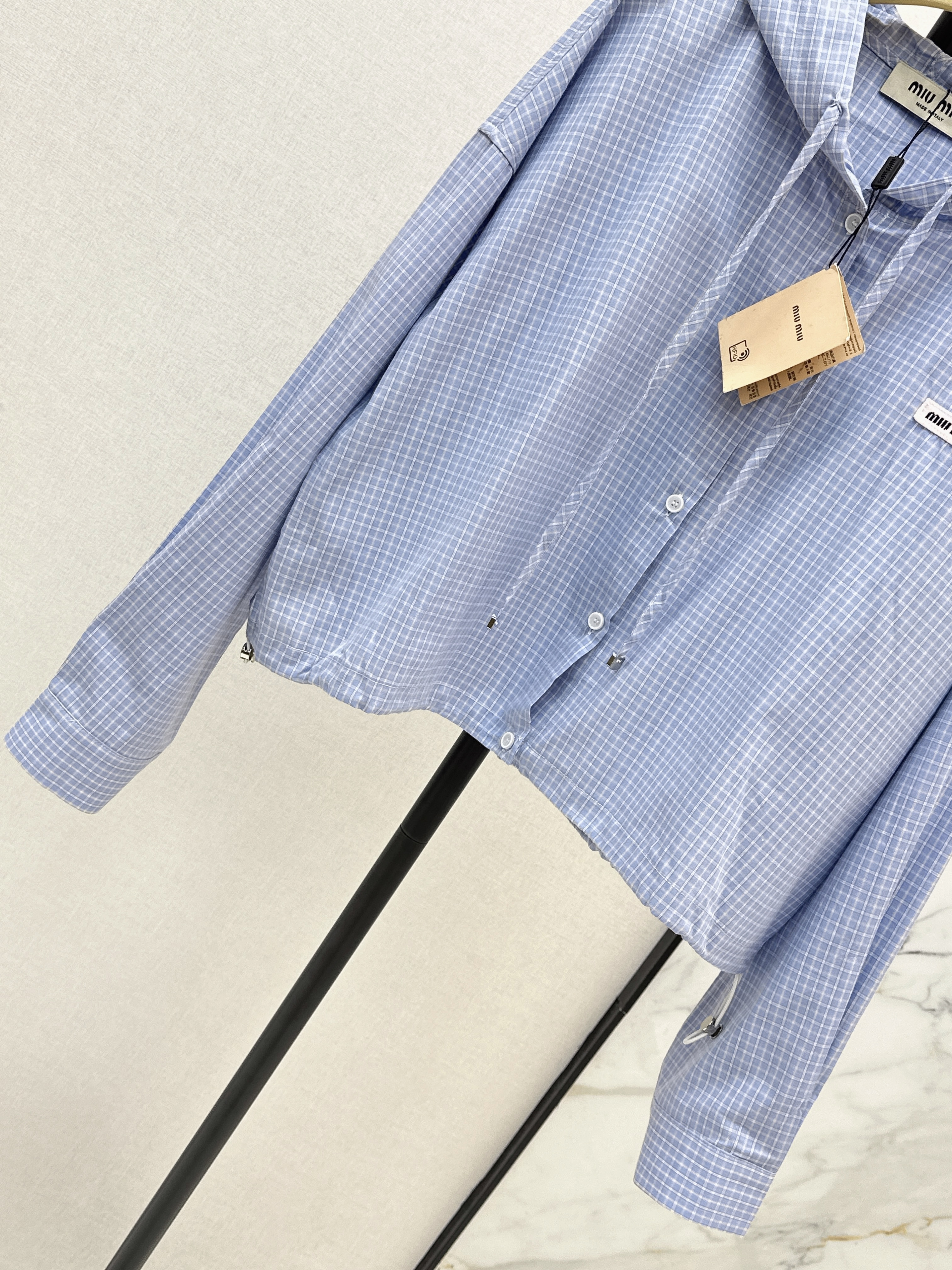 Miu 26ss check hodded jacket