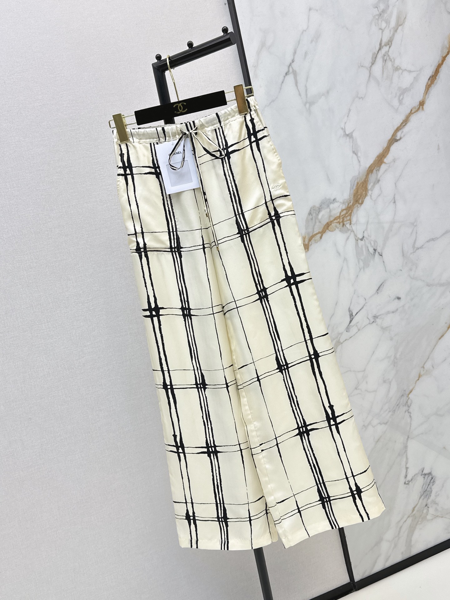 Chan 26ss check print silk pants