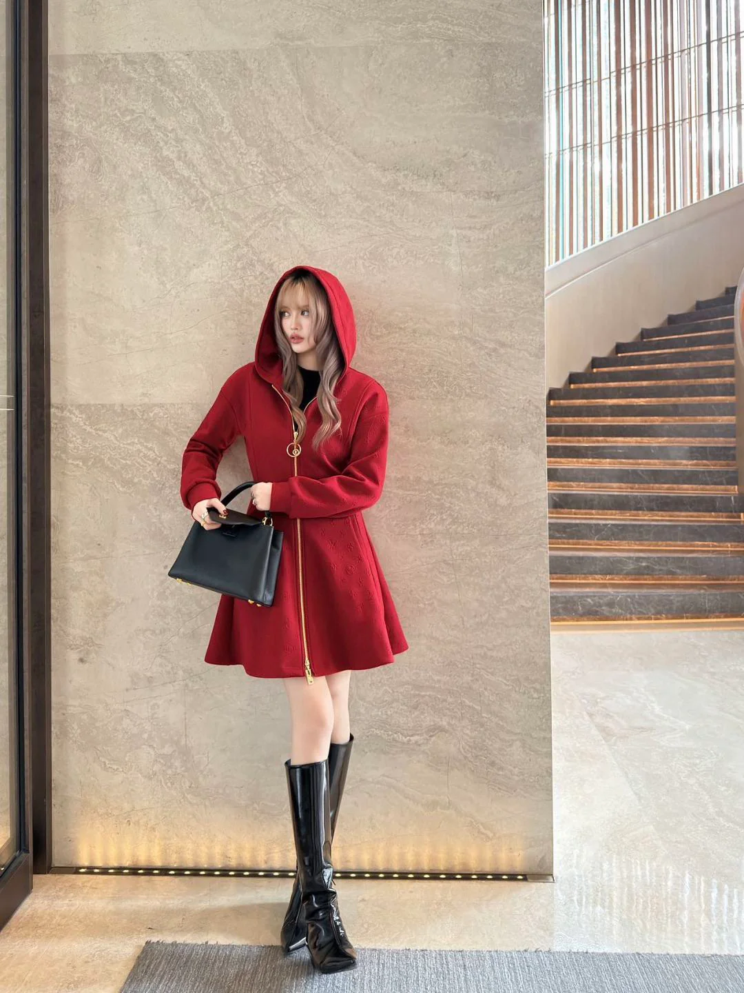 Louis 26ss hooded zip-up sweatshirt dress