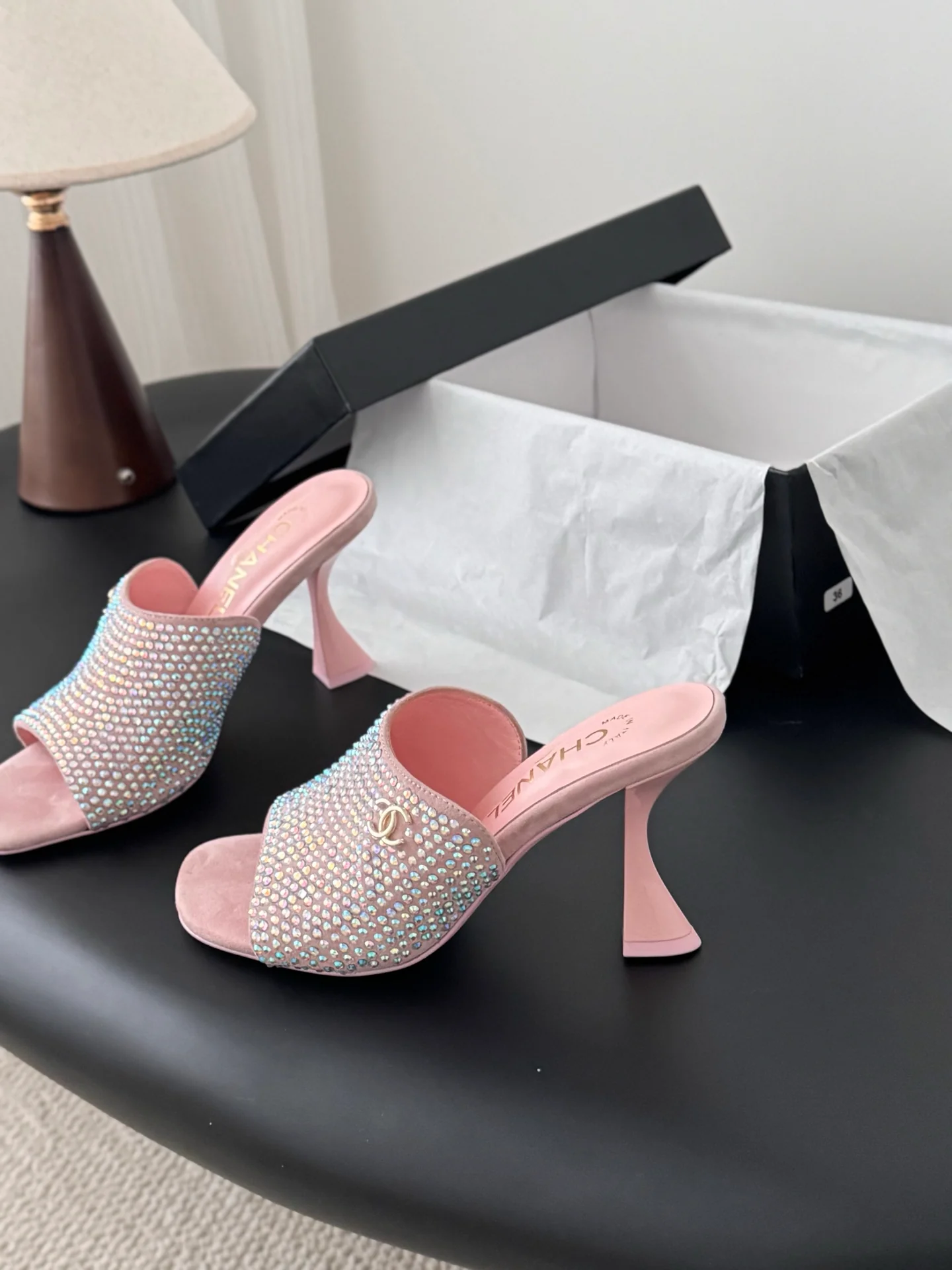 Chan 25fw high heeled slides sandals