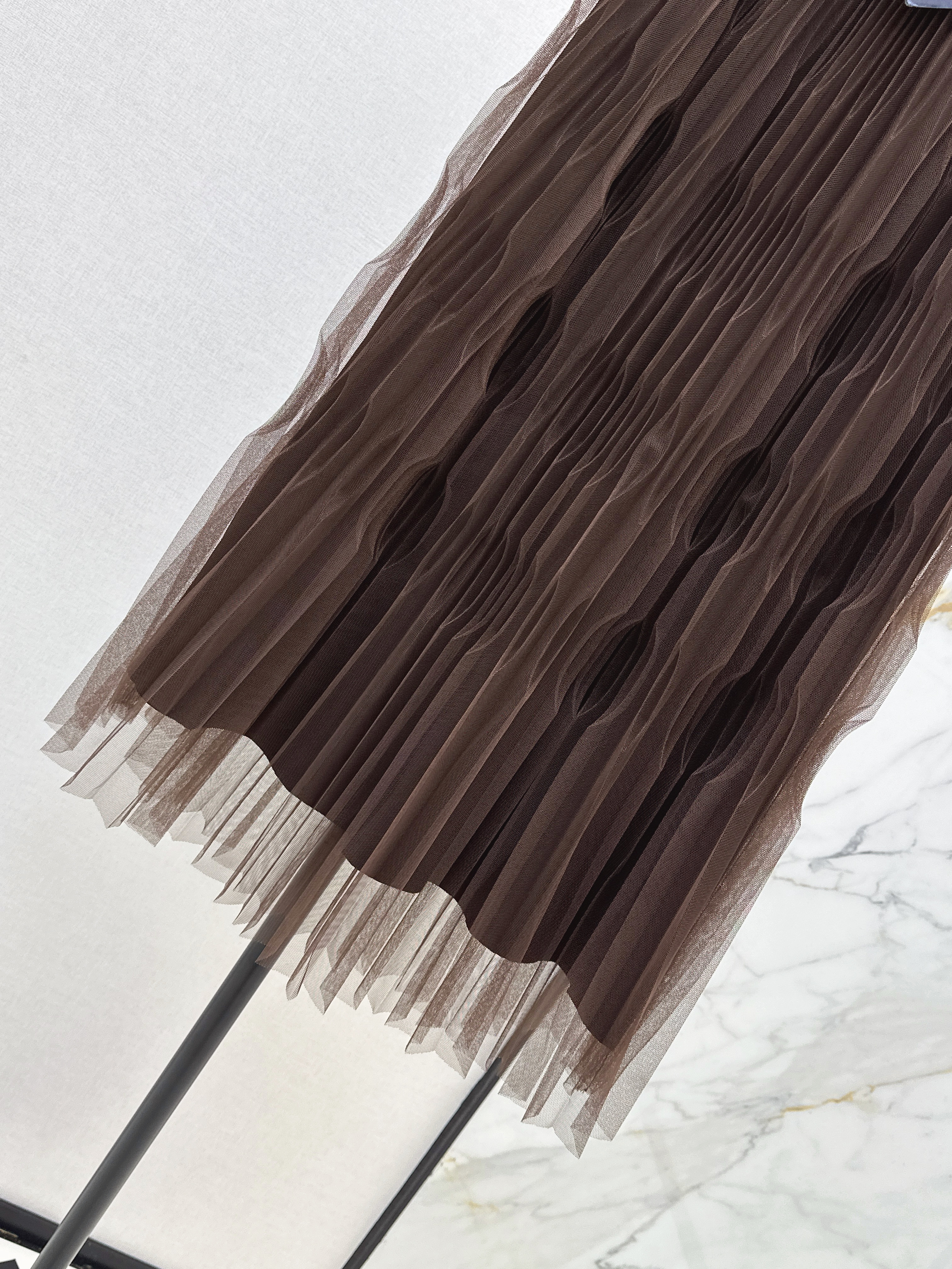 Pra 26SS Pleated Tulle Midi Skirt